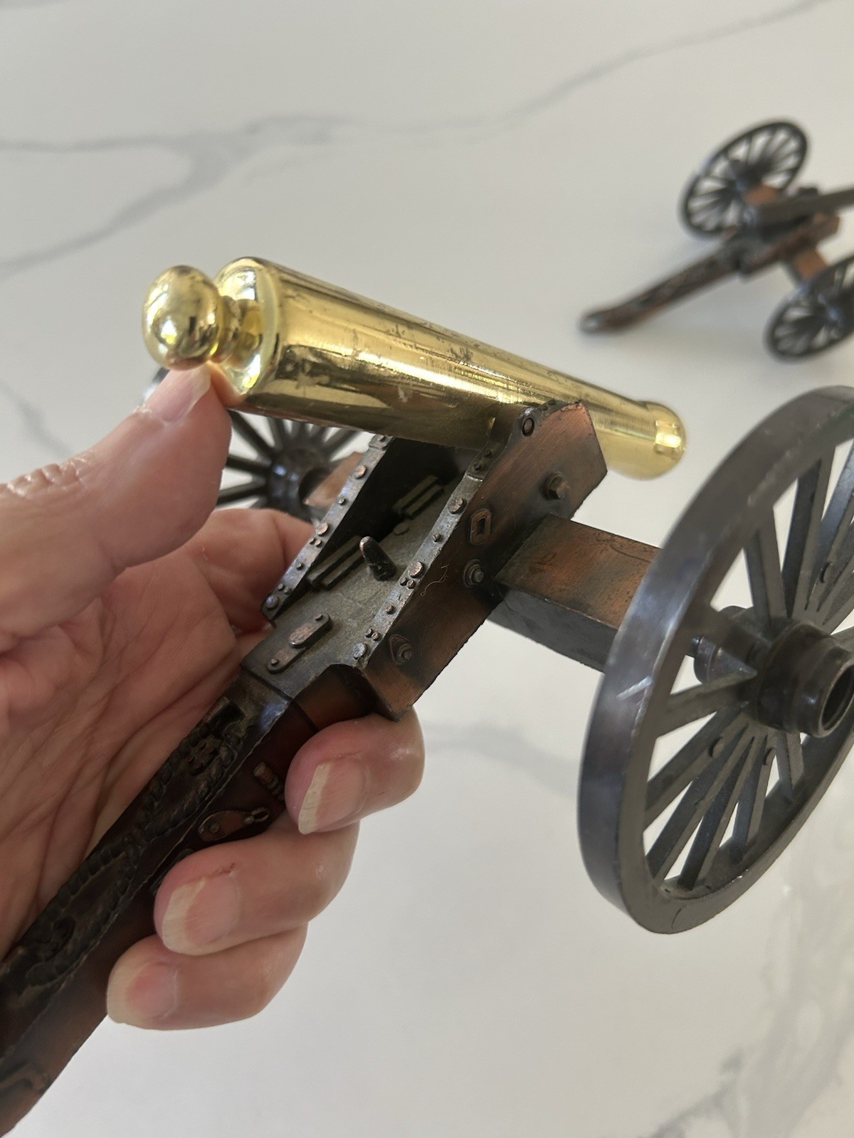 Vtg Miniature Brass ,Cast Iron Cannon Pair Military Replica Civil War Style Deco