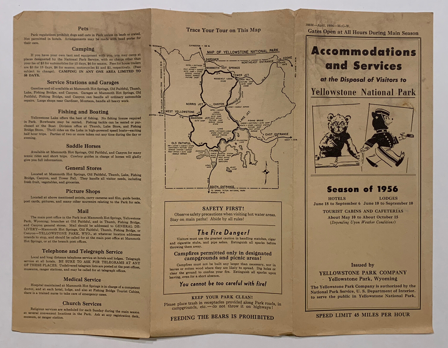 Vintage Brochure: 1956 YELLOWSTONE NATIONAL PARK – Wyoming – Tourist Cabins