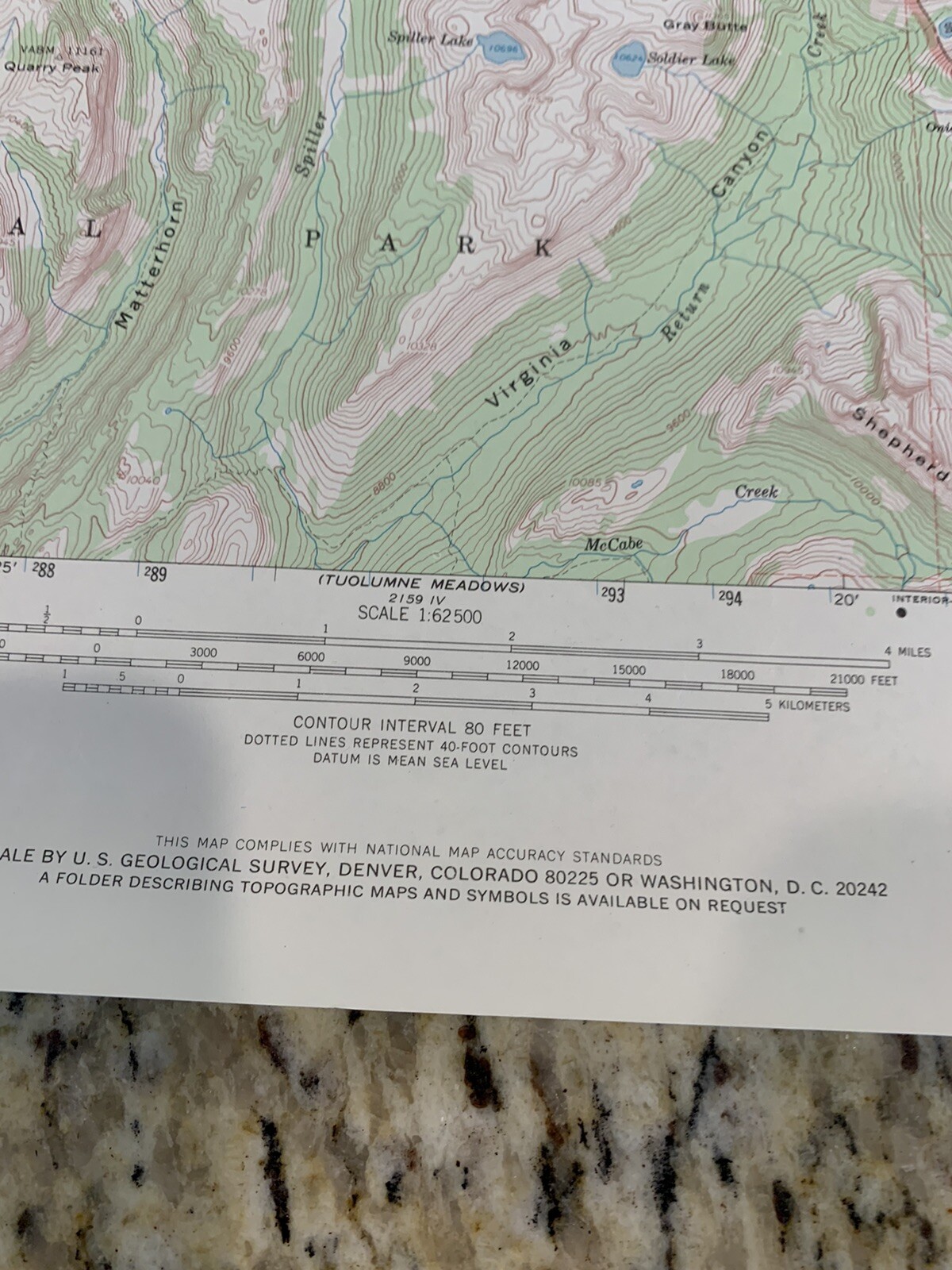 VTG 1956 Topographic Map Matterhorn Peak Yosemite, CA 21″ x 17″