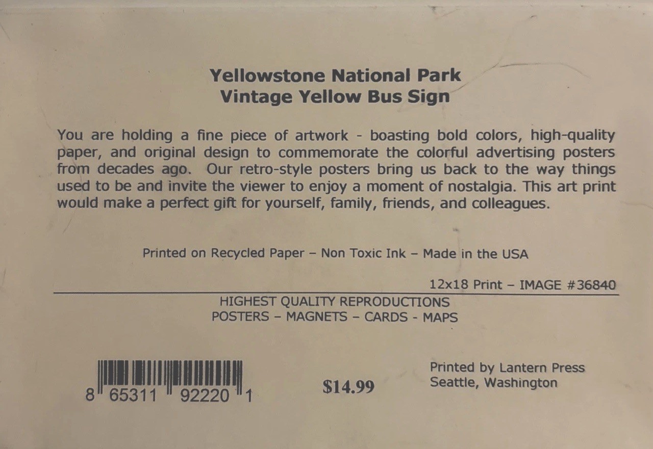 yellowstone national park poster Ride The Yellow Bus Still In Package