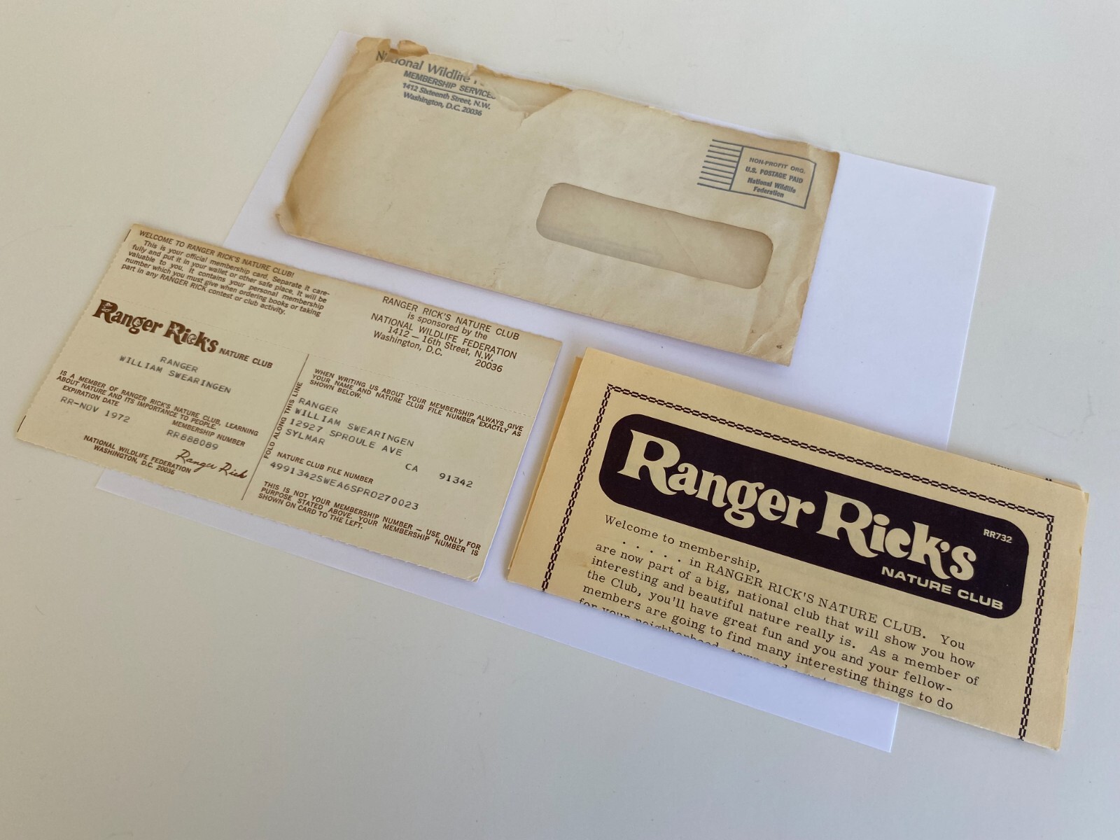 Vintage RANGER RICKS NATURE Club-MEMBERSHIP CARD/Letter-National Wildlife 1972