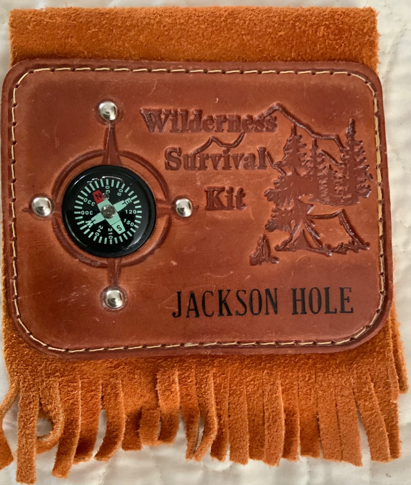 Leather-bound Wilderness Survival Kit Souvenir Jackson Hole, Wyoming USA