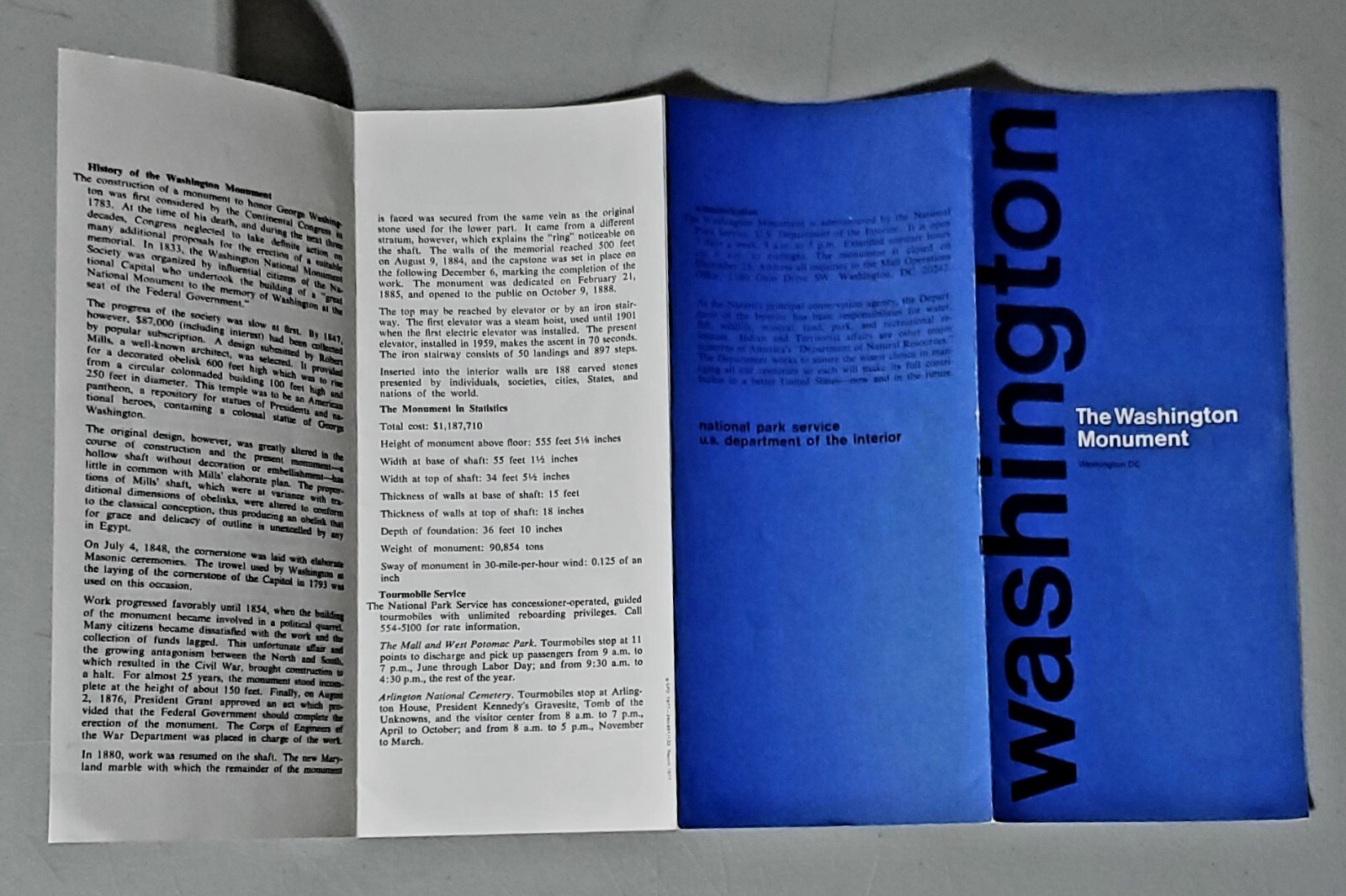 Vintage 1974 National Park Service Washington Monument Brochure Rare Park Servic