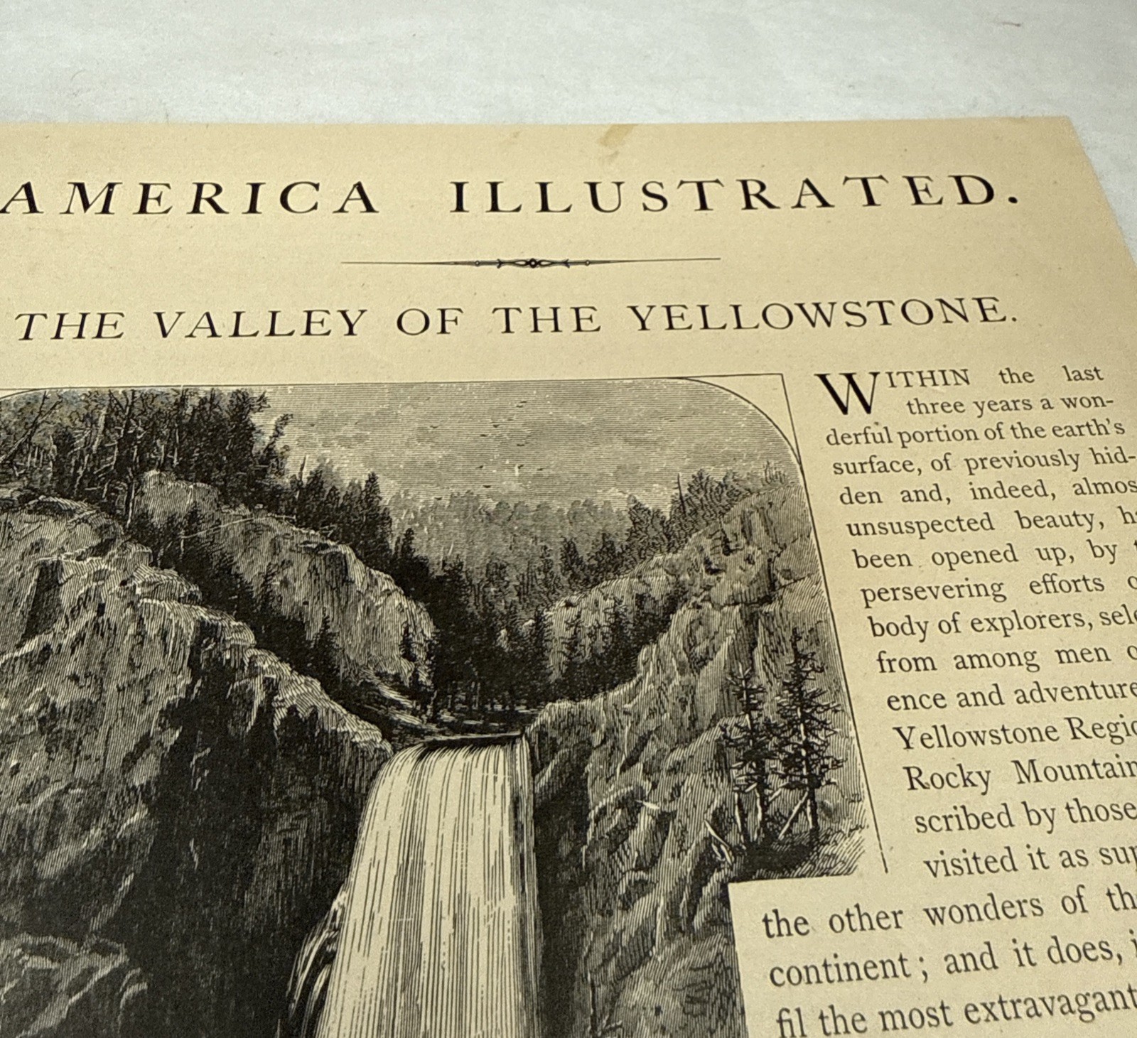 Orig 1877 Engraving The Valley Of The Yellowstone Falls River Park WY Wyoming