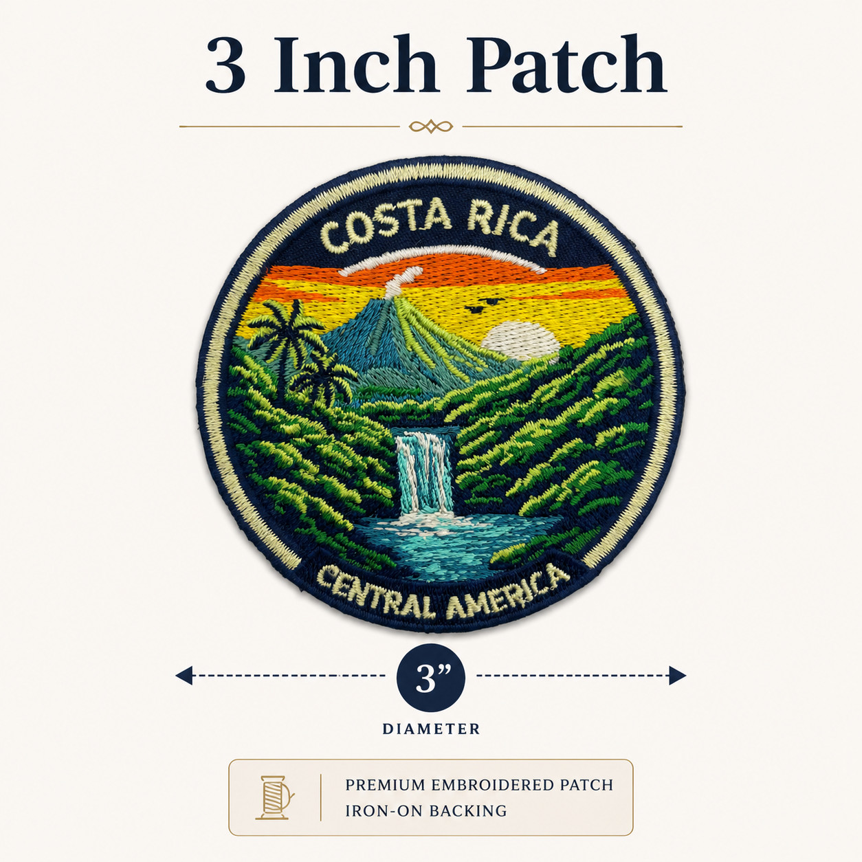 Costa Rica Patch 3 Inch Iron On Embroidered Volcano Waterfall Travel Souvenir