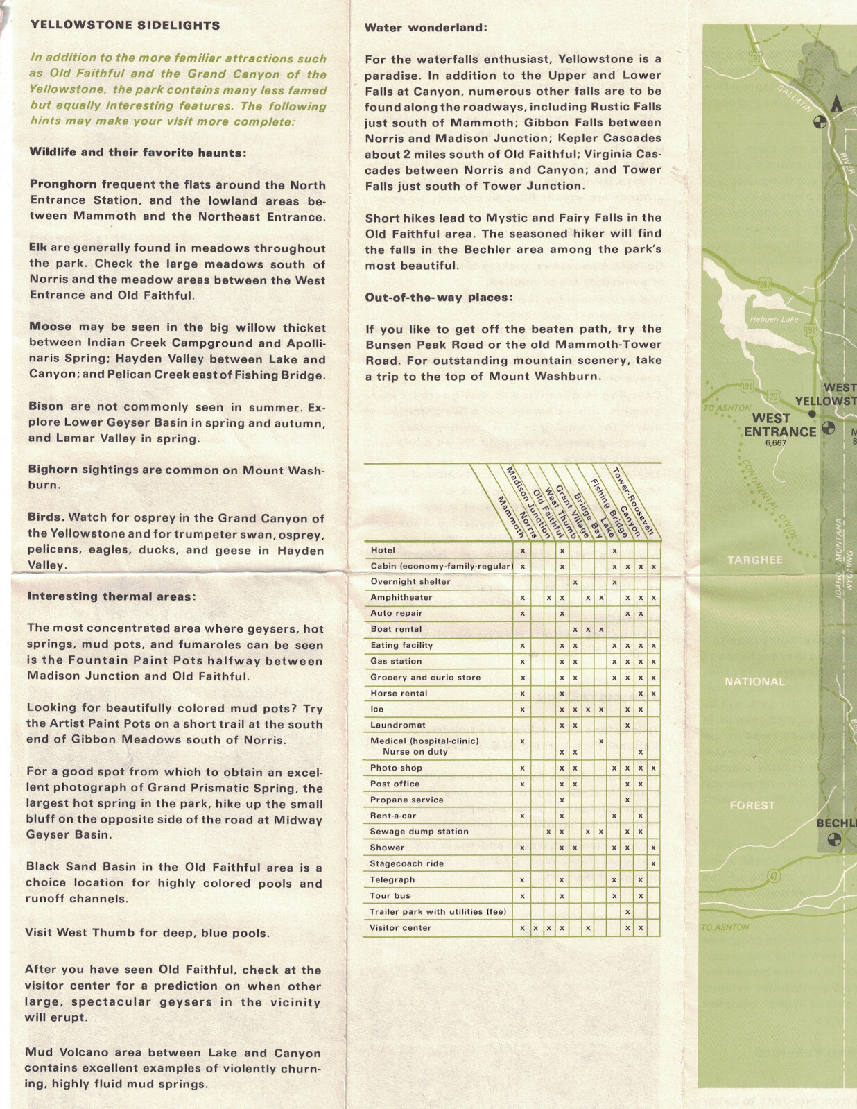 Yellowstone National Park Fold Out 1967 Map & Guide