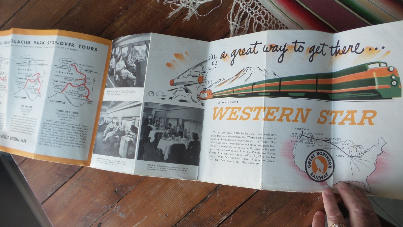 1952 Vintage GLACIER NATIONAL PARK Brochure, Fold Out Map, Great Northern RW