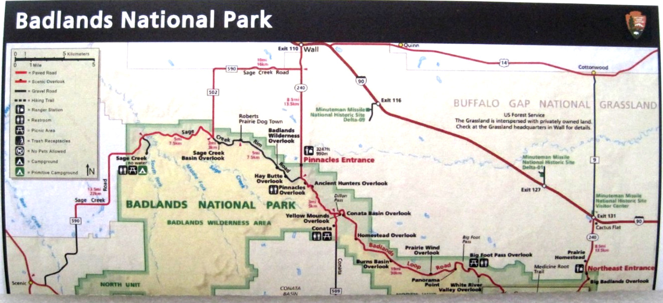 Badlands National Park Hiking Trails National Park Service Unigrid Brochure/Map