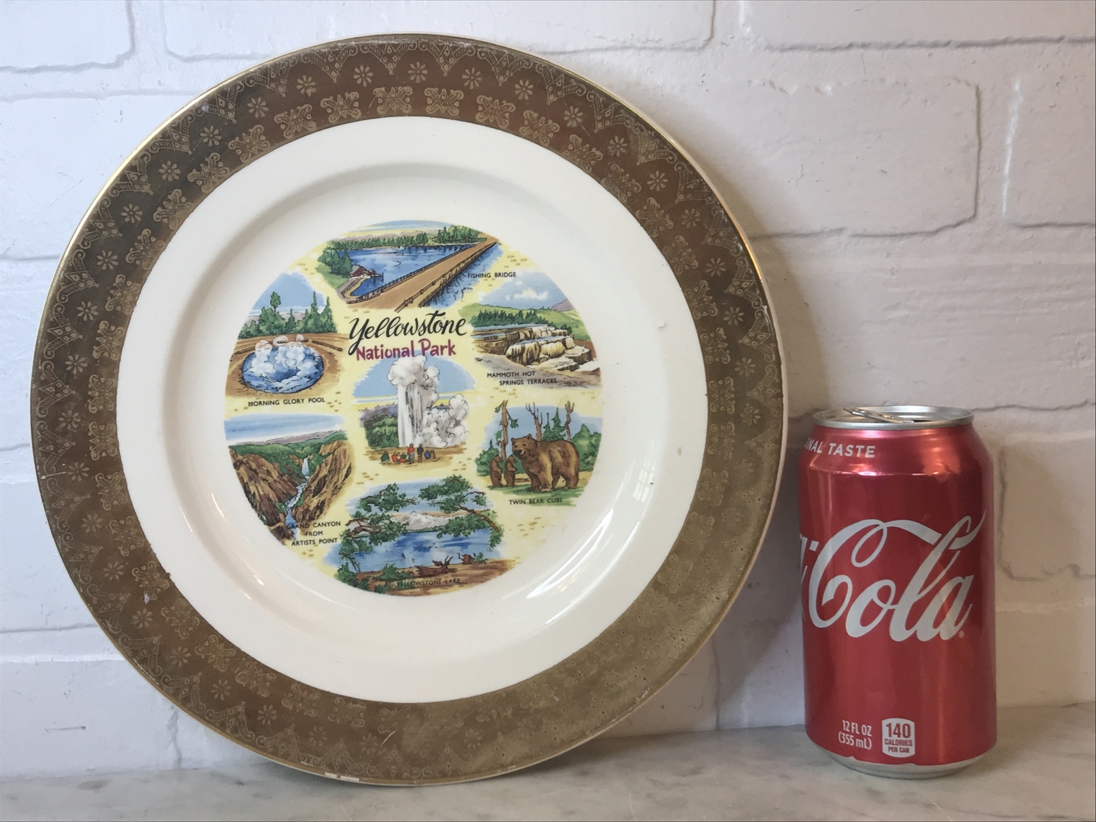 Vintage Yellowstone National Park Souvenir Plate Old Faithful Geyser Wyoming