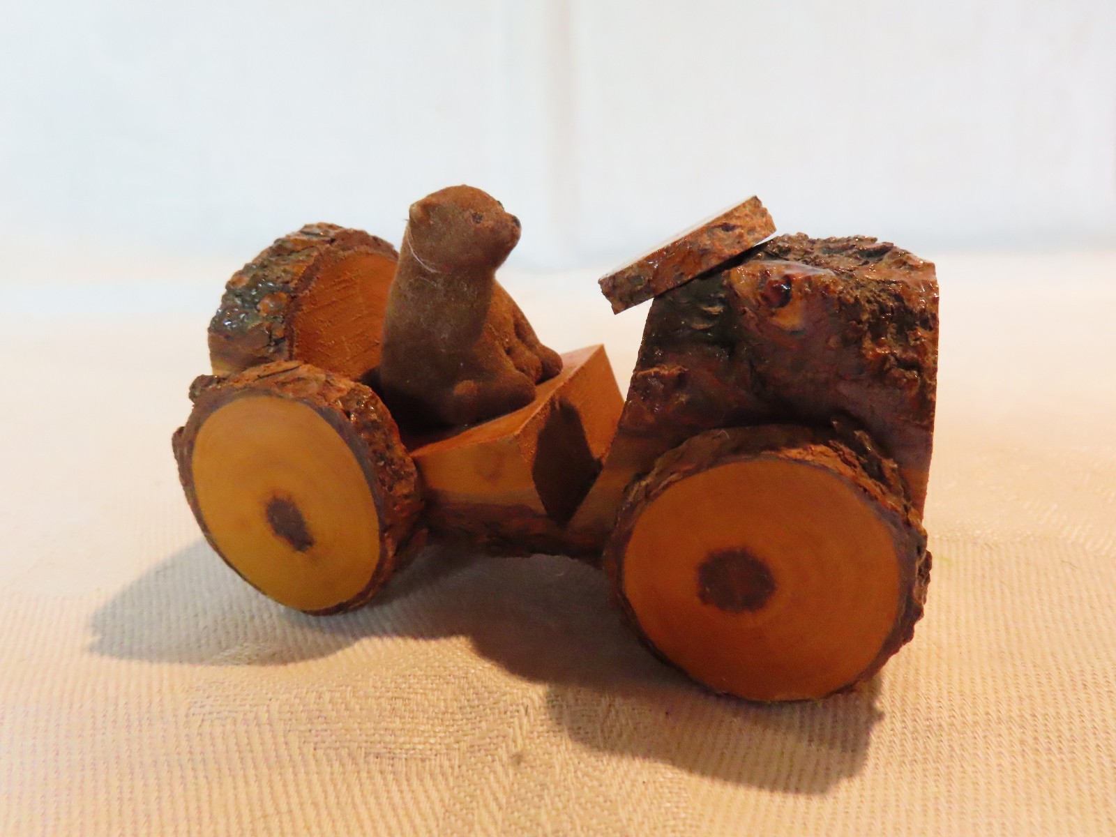 Vintage Yellowstone National Park Teddy Bear in wooden car souvenir