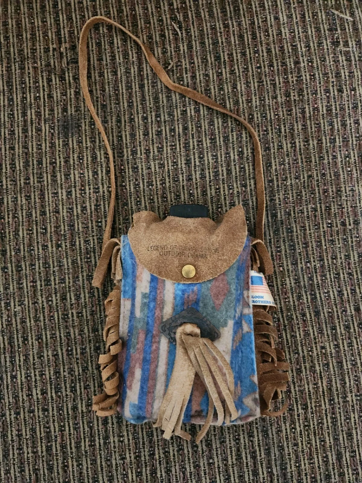 Vintage Bloom Brothers Leather Purse Bag Canteen Camping Scene