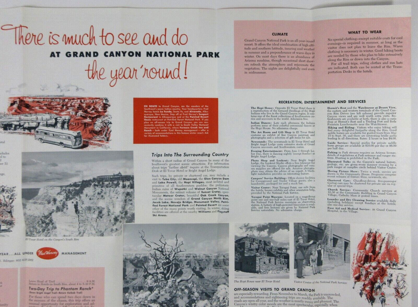 Grand Canyon Travel Brochure 50th Anniversary Fred Harvey Lodge Cabins Map 1966