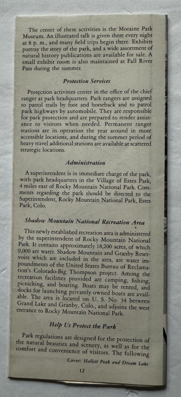 Vintage 1953 Colorado Rocky Mountain National Park Brochure Map illustrated