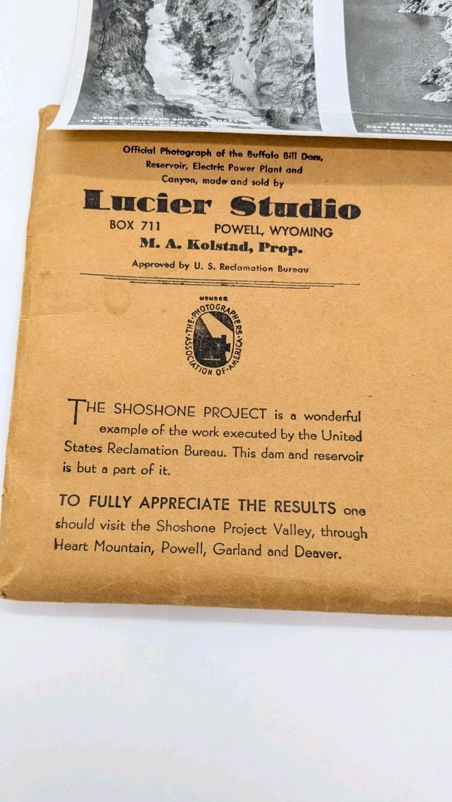 LOT OF SIXTEEN (16) VINTAGE LUCIER STUDIO PHOTOS OF YELLOWSTONE SHOSHONE PROJECT
