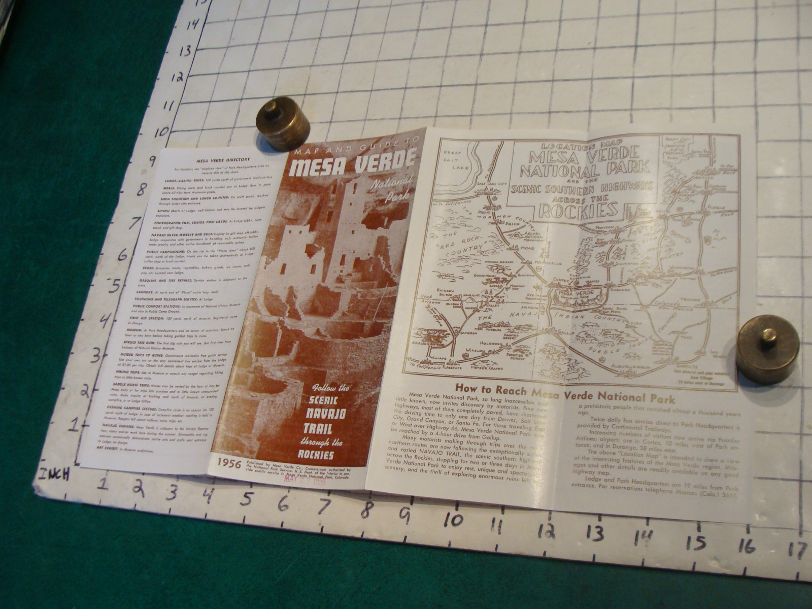 vintage HIGH GRADE travel brochure: 1956 MESA VERDE nat park MAP & GUIDE