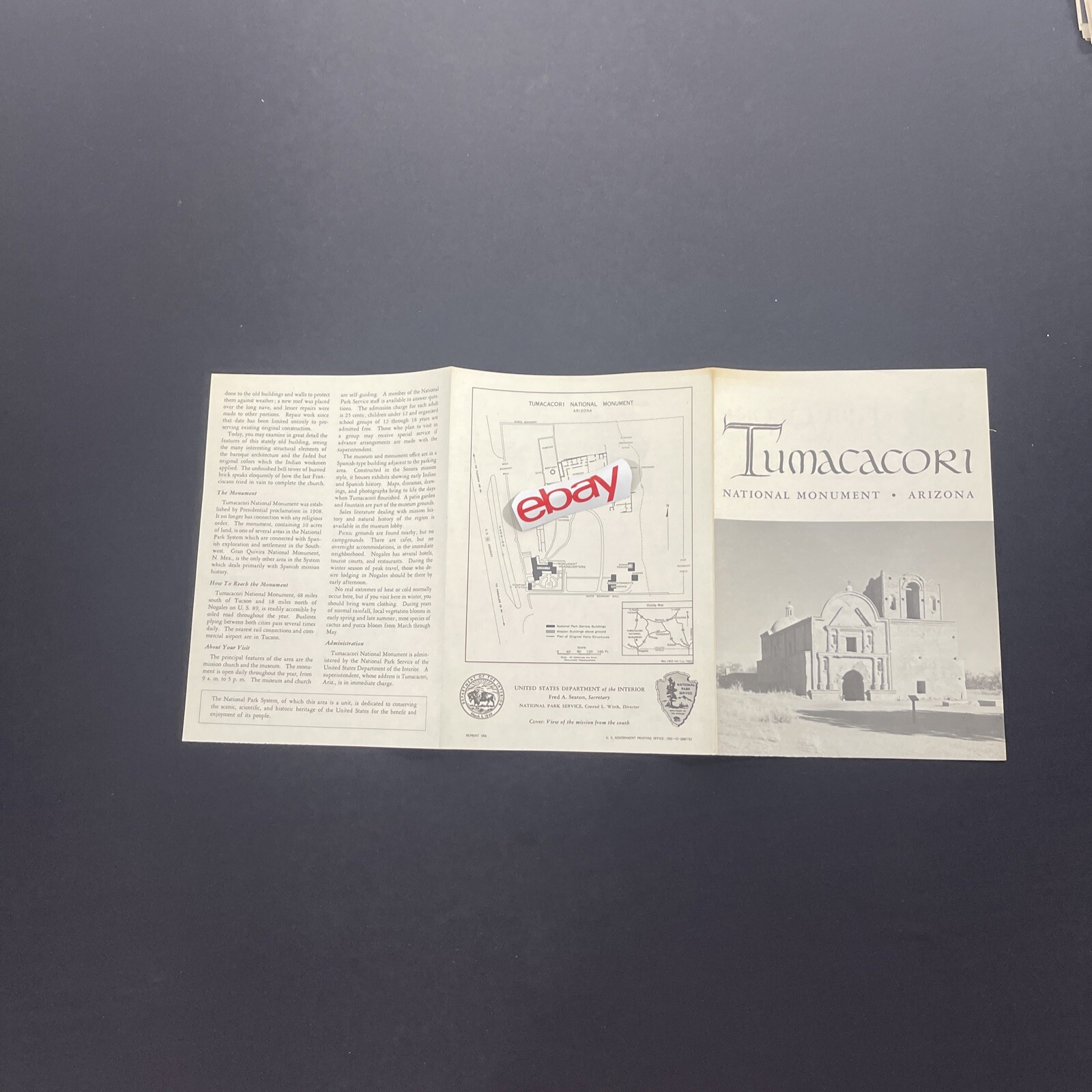 Vintage 1956 Tumacacori National Monument Brochure Pamphlet Map Guide Info AZ