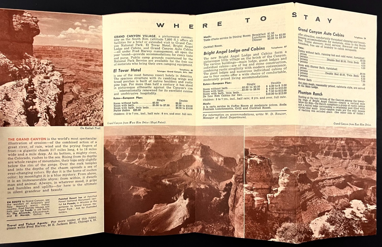 1956 Grand Canyon National Park AZ Midcentury Guide Map Vintage Travel Brochure