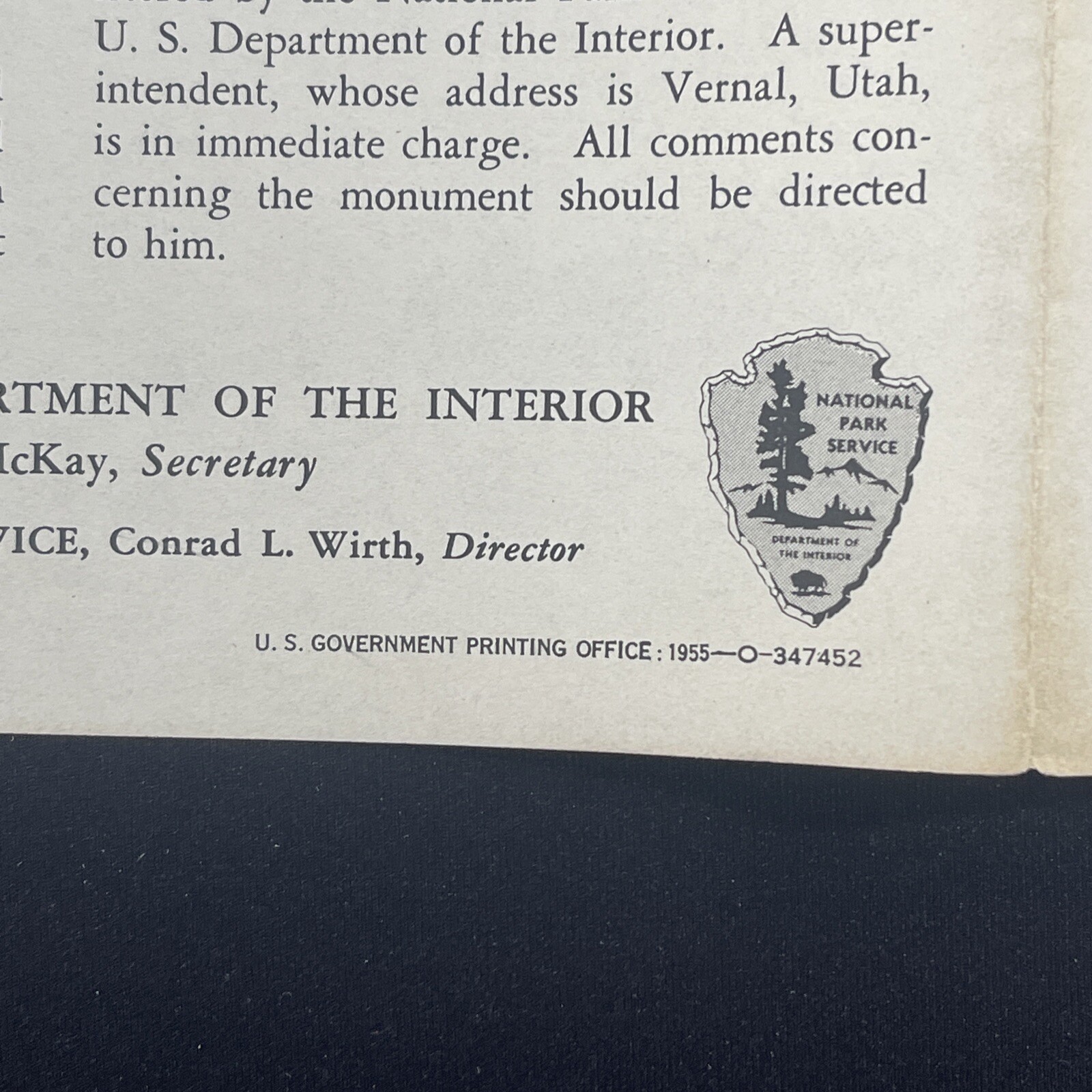 Vintage 1955 Dinosaur National Monument Brochure Pamphlet Map