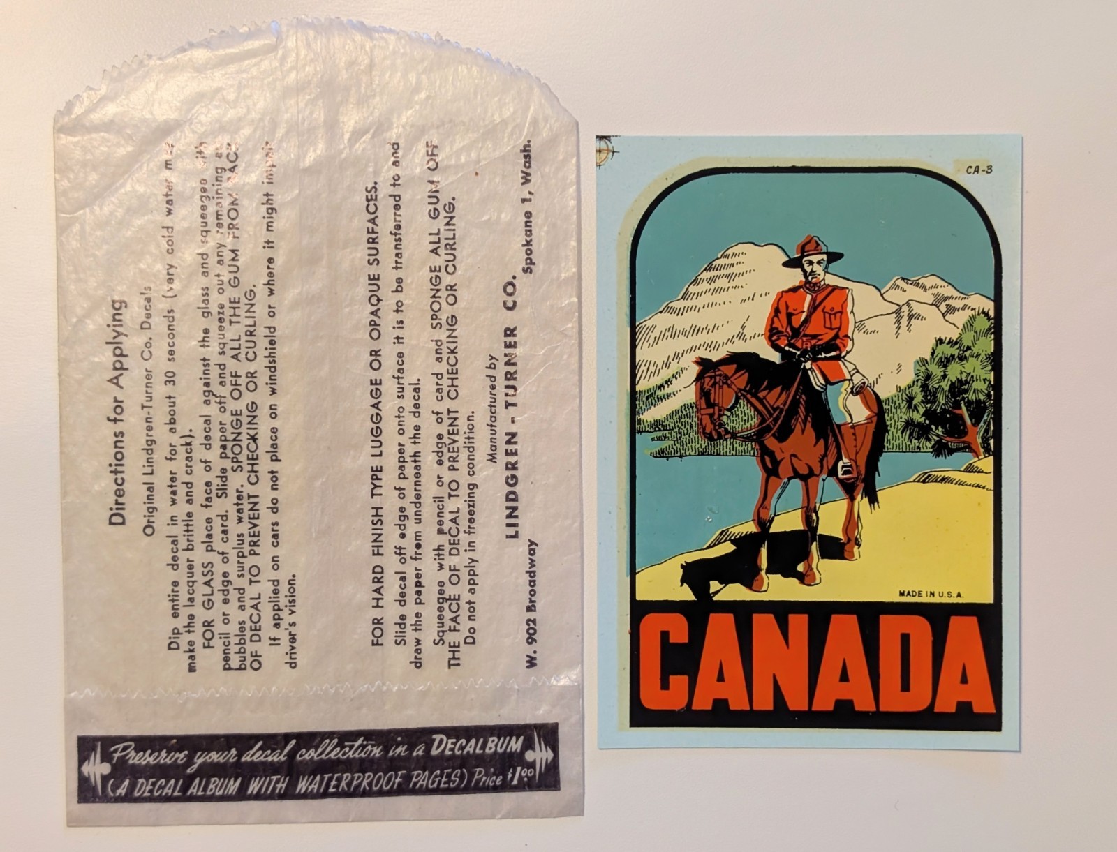 Vintage 1960s Travel Decals Stickers Yellowstone Wyoming LA Canada