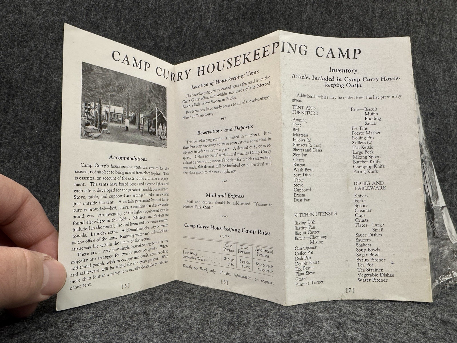 RARE 1925 Camp Curry Housekeeping in Yosemite Park Ad Brochure Tent Camping Rate