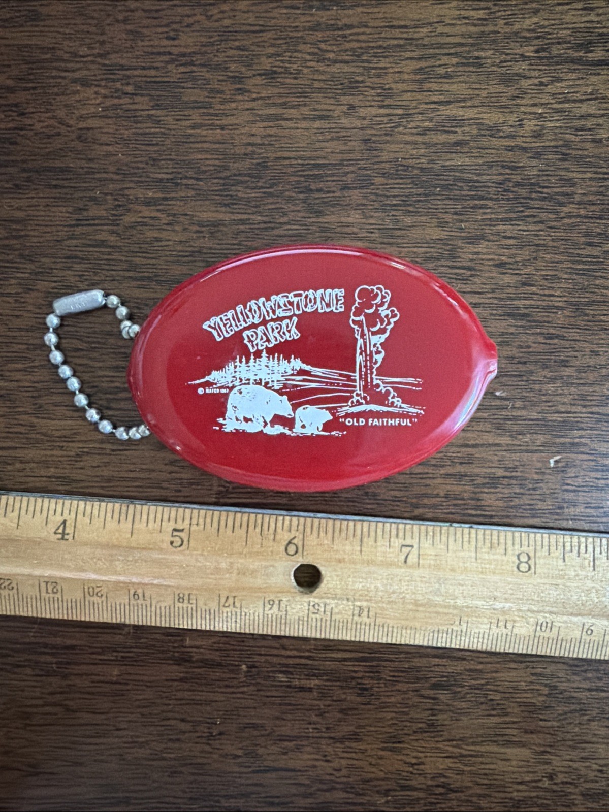 VTG Yellowstone Park Old Faithful Rubber Squeeze Coin Holder Keychain 1980s NPS