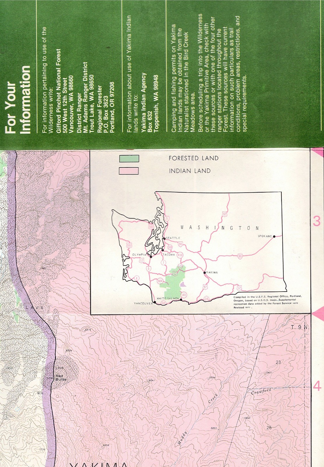 1977 Mt. Adams, WA USDA Pinchot National Forest Map, History, Indian Lands