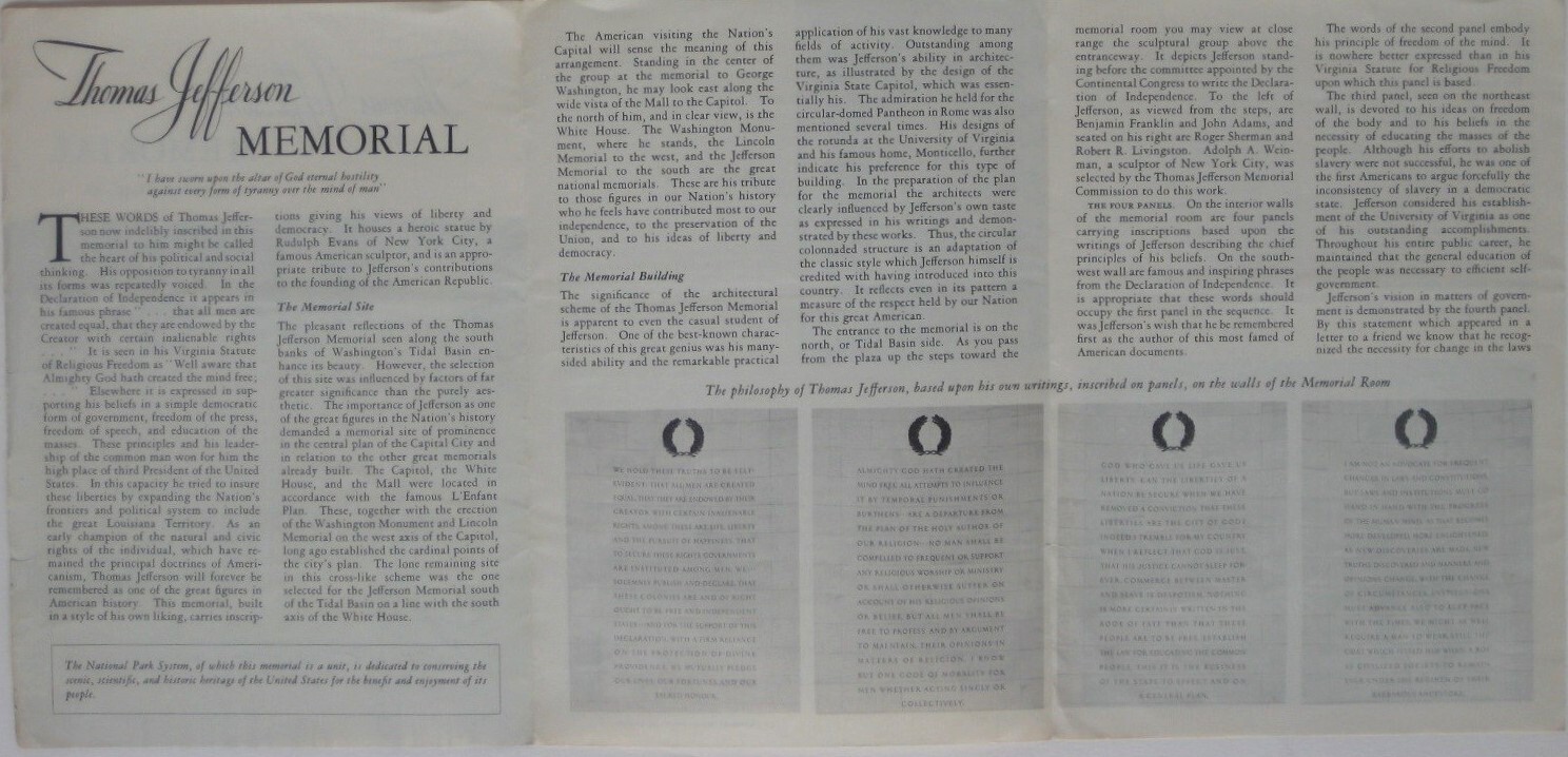 Official 1961 National Park Service THOMAS JEFFERSON MEMORIAL Leaflet Washington