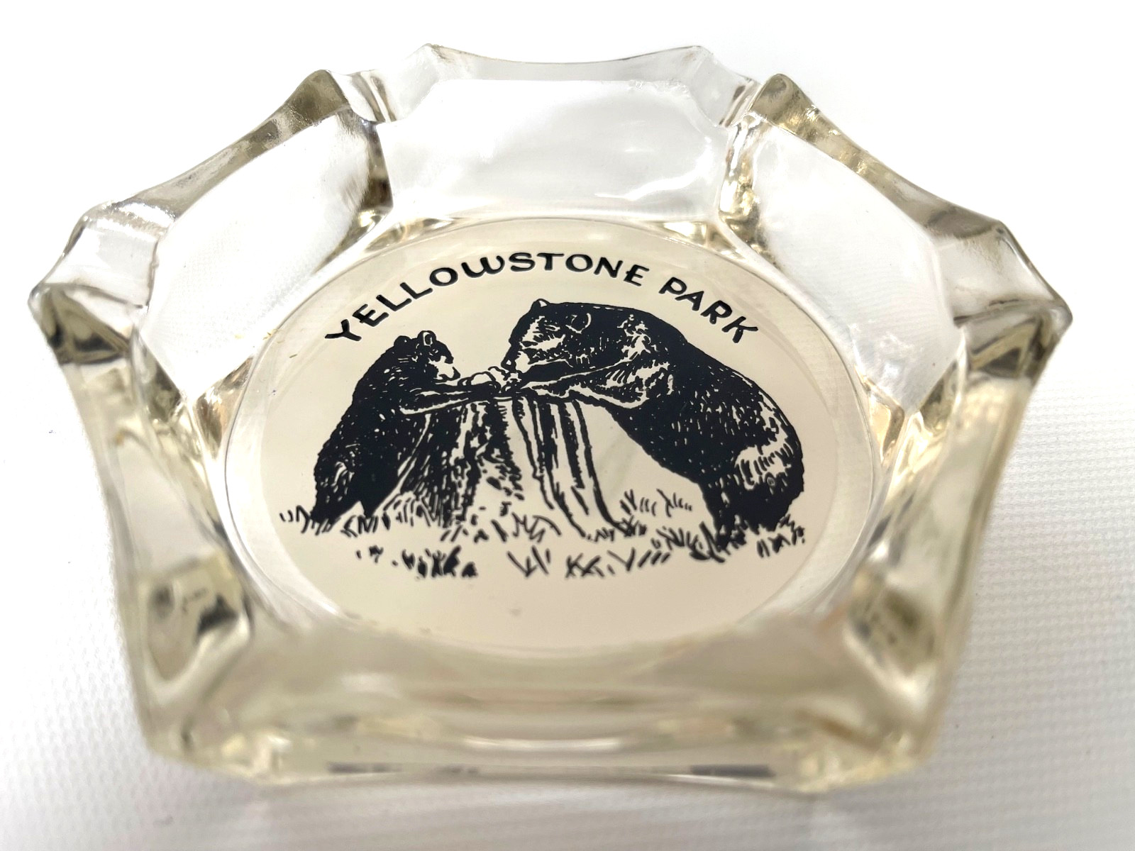 VTG Yellowstone National Park Clear Glass Ashtray Bears