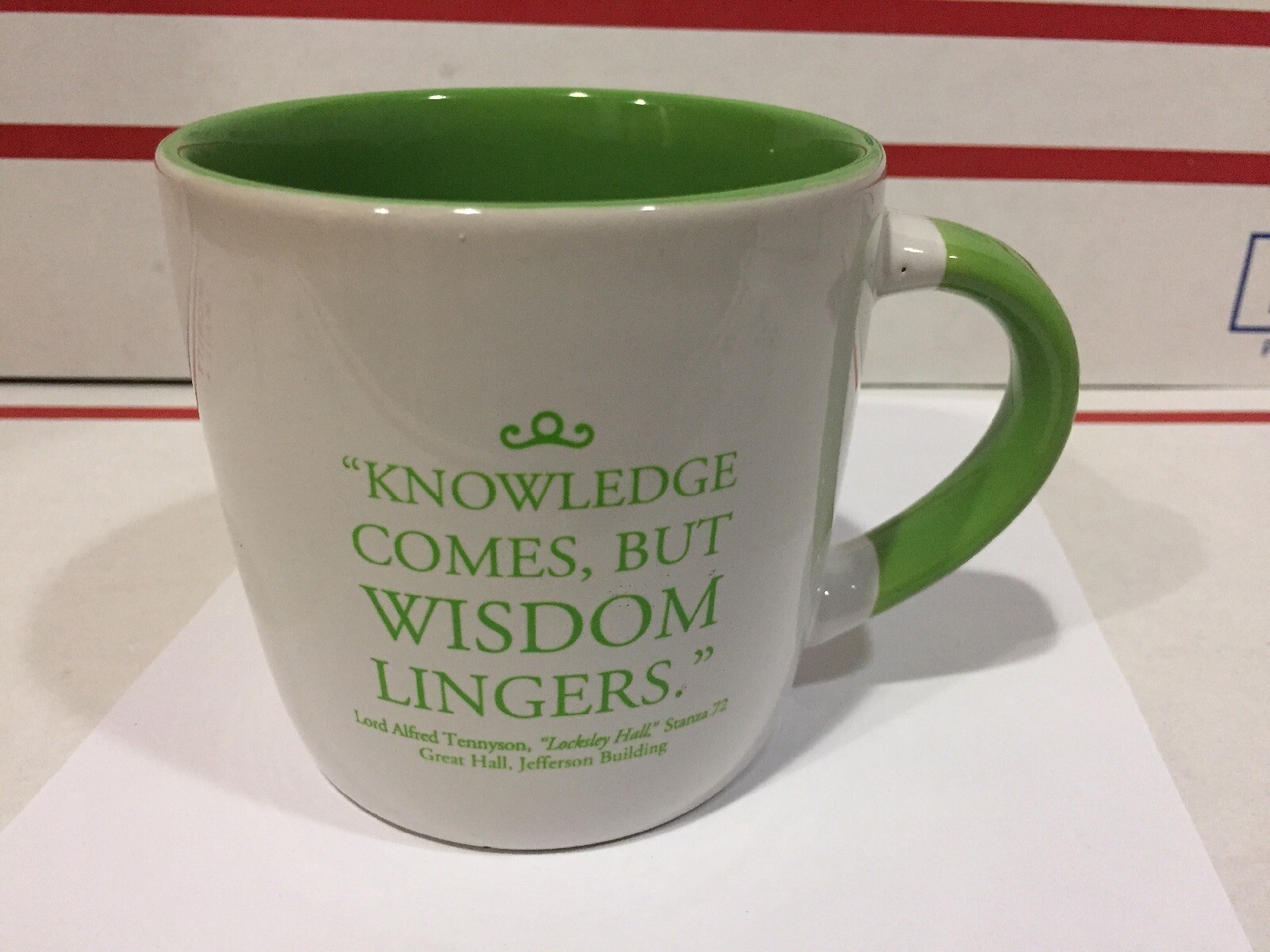 Library of Congress Books Shelves Ceramic Coffee Mug WISDOM LINGERS Tennyson