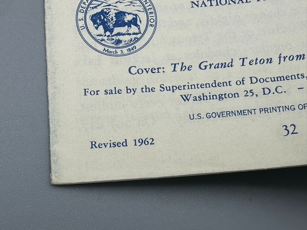 1962 GRAND TETON National Park Service Travel BROCHURE Wyoming