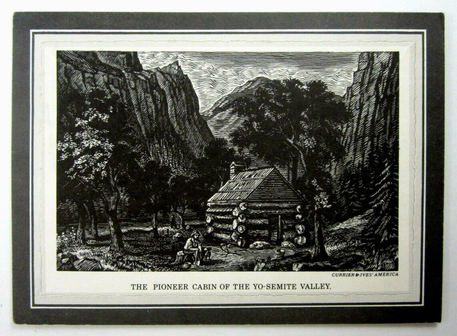 Vintage Yosemite Valley Pioneer Cabin Currier & Ives Photo Holder Frame 1950-60s