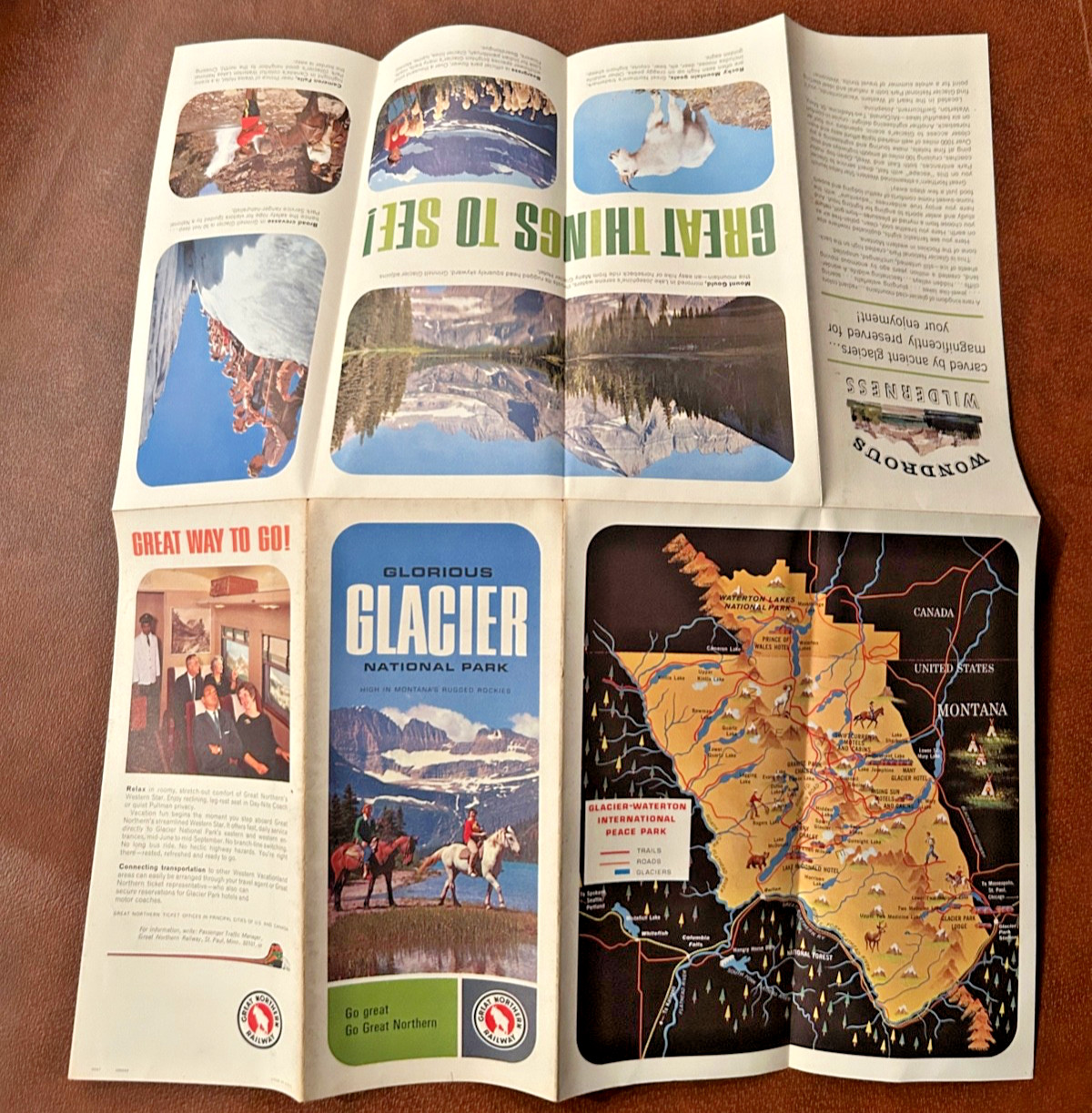 Vintage 1960s Great Northern Railway Glacier National Park Map/Brochure/Guide