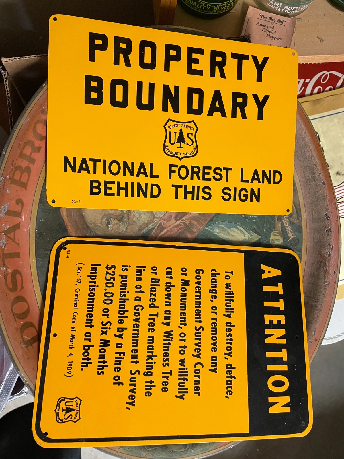 2 VINTAGE US FOREST SERVICE LOT property boundary sign national smokey bear PARK