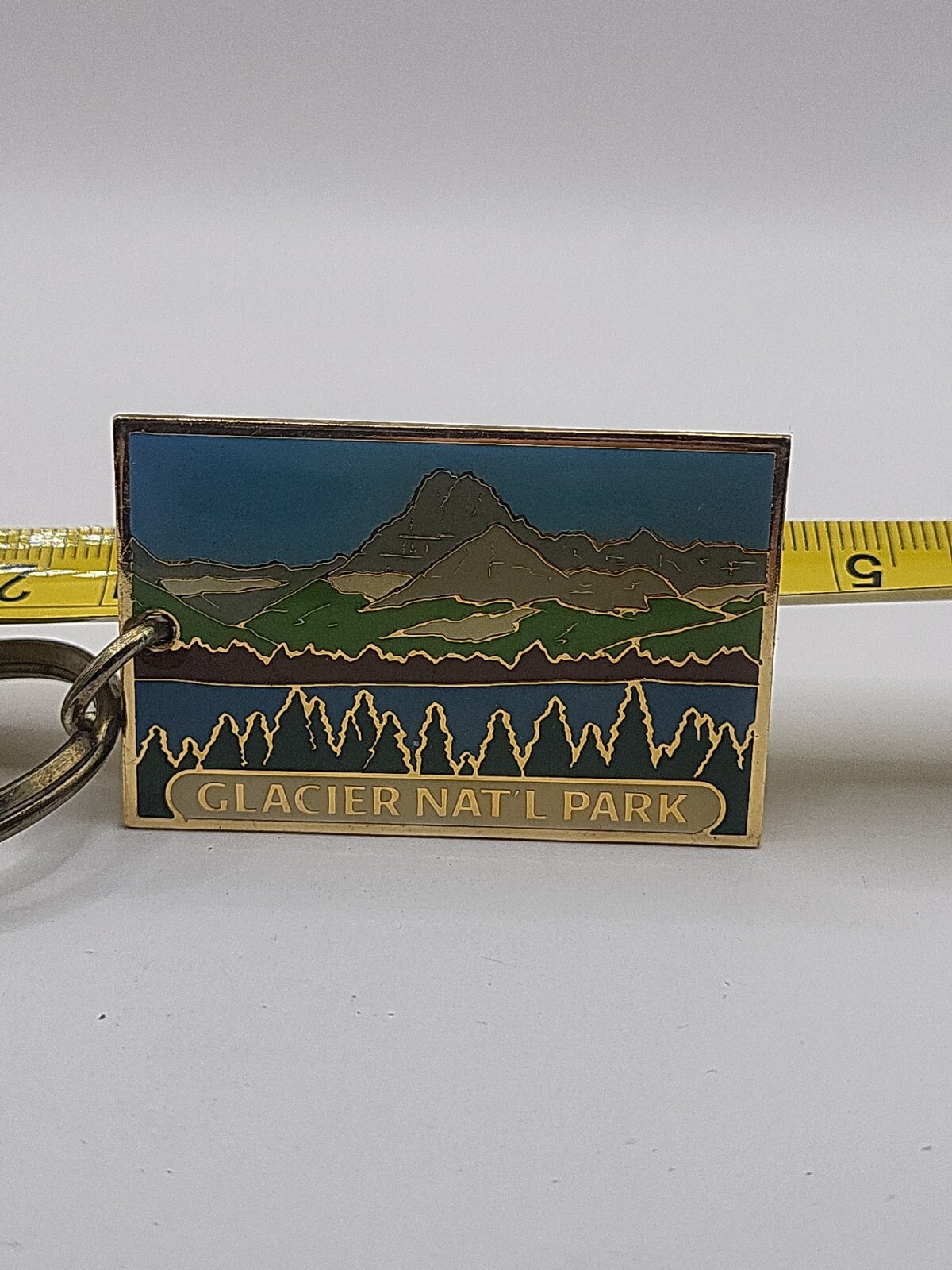 Vintage Glacier National Park Souvenir Keychain Fob Charm Mountains Trees Lake