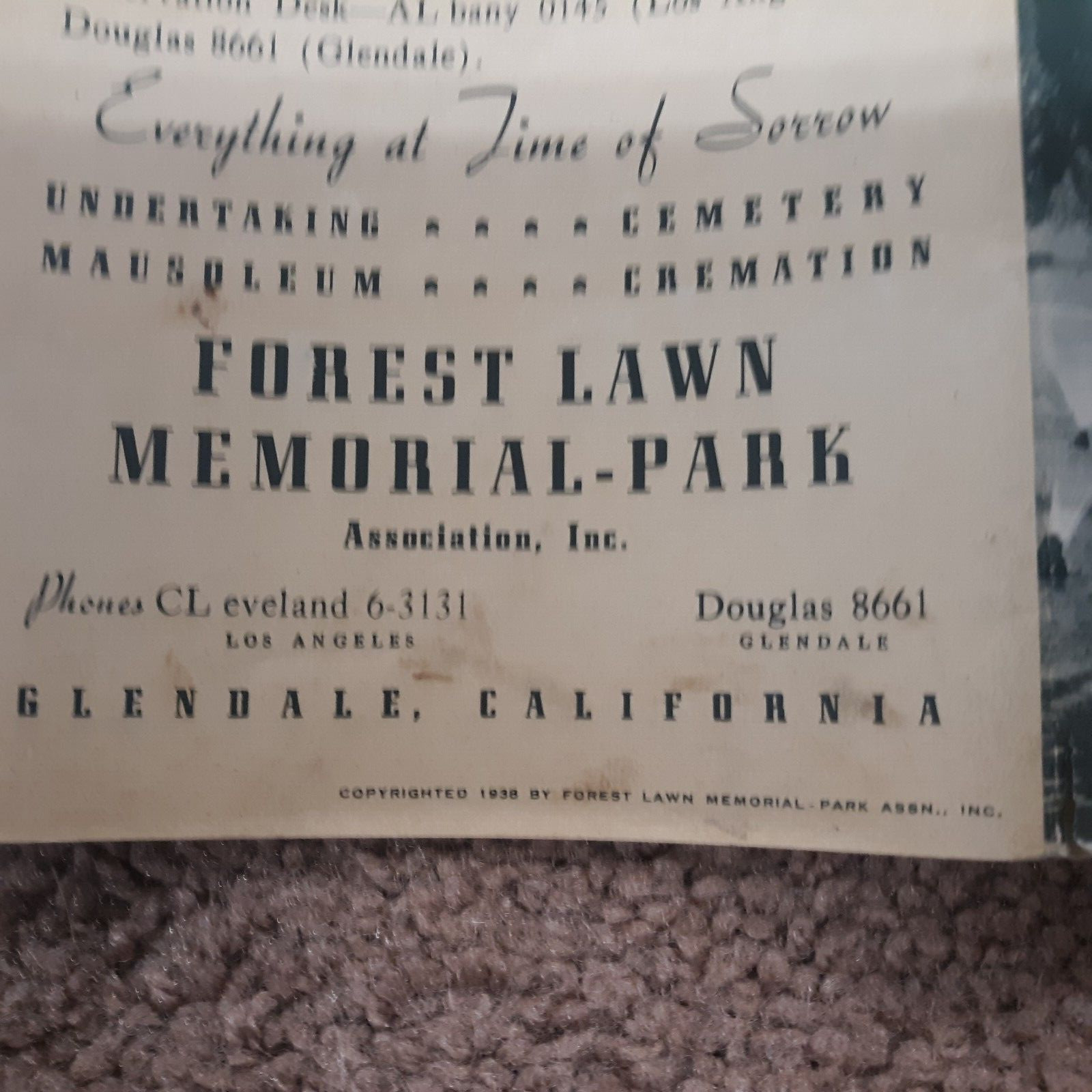 1938 Forest Lawn Memorial Park Glendale California Brochure