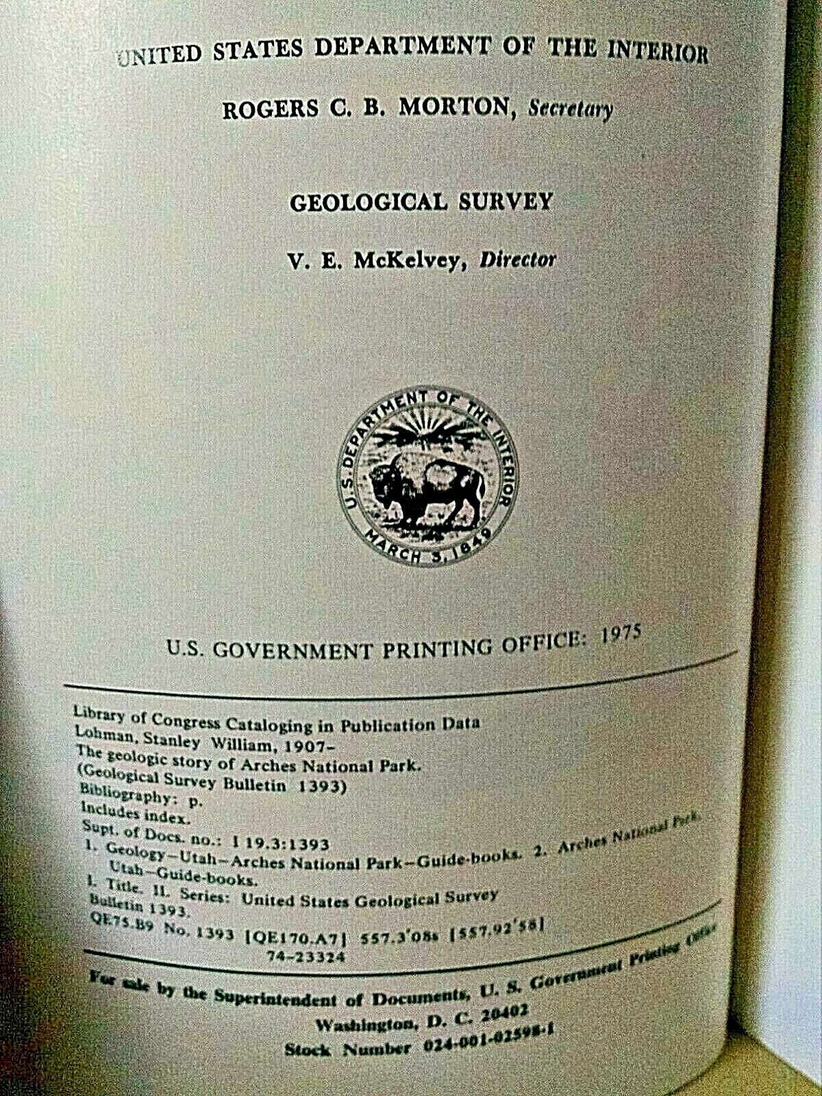 Geologic Story of Arches National Park Utah by SW Lohman 1975 Ill Bulletin 1393