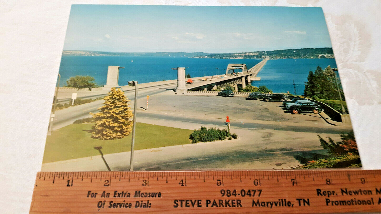 Lake Washington floating bridge Large Postcard WA 6″ x 9″ Old cars 1950s