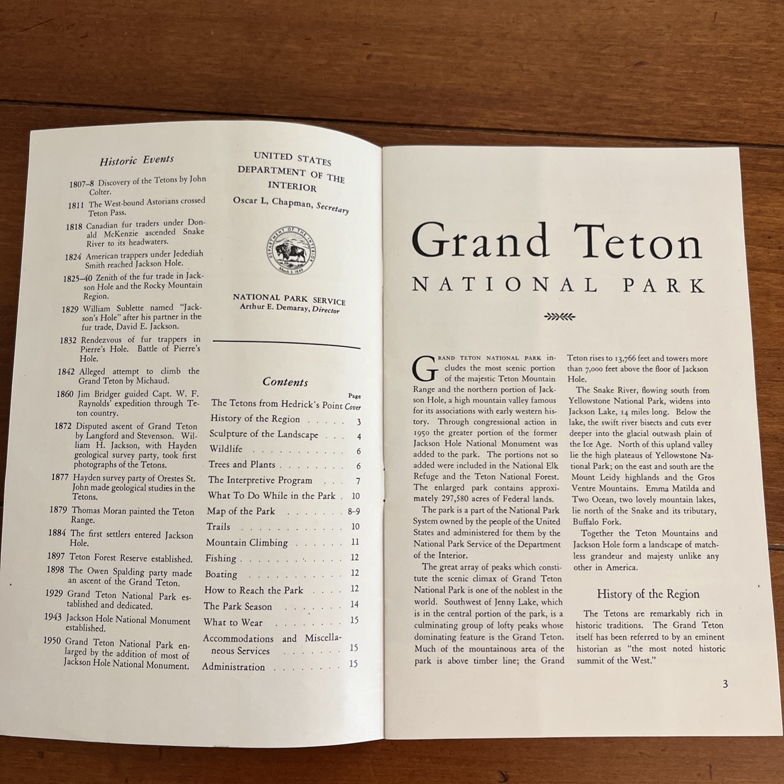 Vintage 1951 Grand Teton National Park Brochure Pamphlet Map Guide Info booklet
