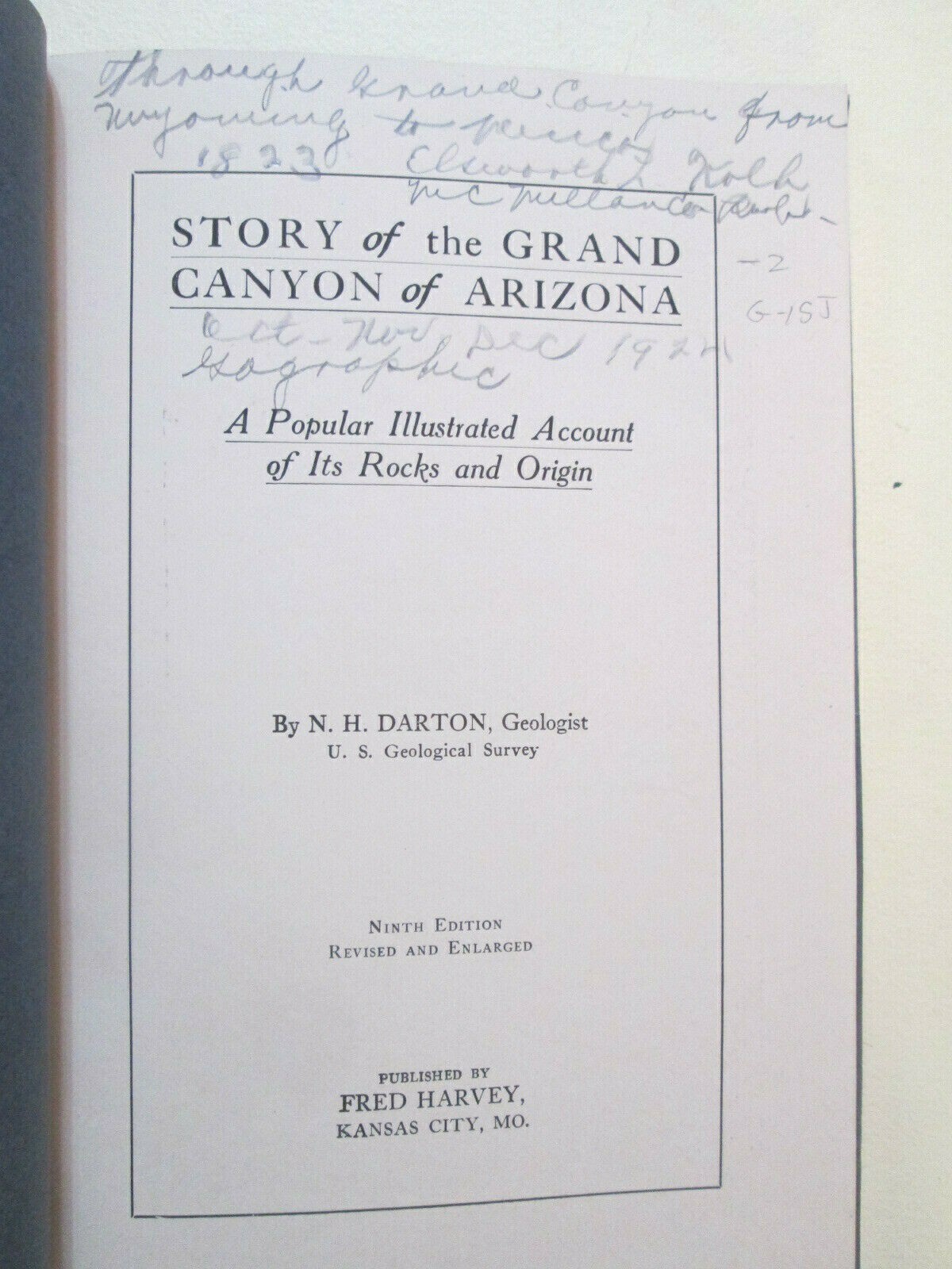 STORY OF THE GRAND CANYON OF ARIZONA Book BY FRED HARVEY 9th Ed 1926 w/ Maps