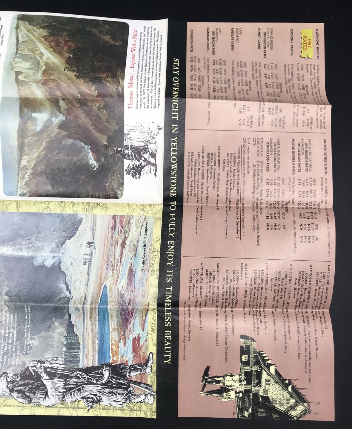 VTG 1967 Yellowstone National Park Brochure & Map Vinyl Castle Geyser