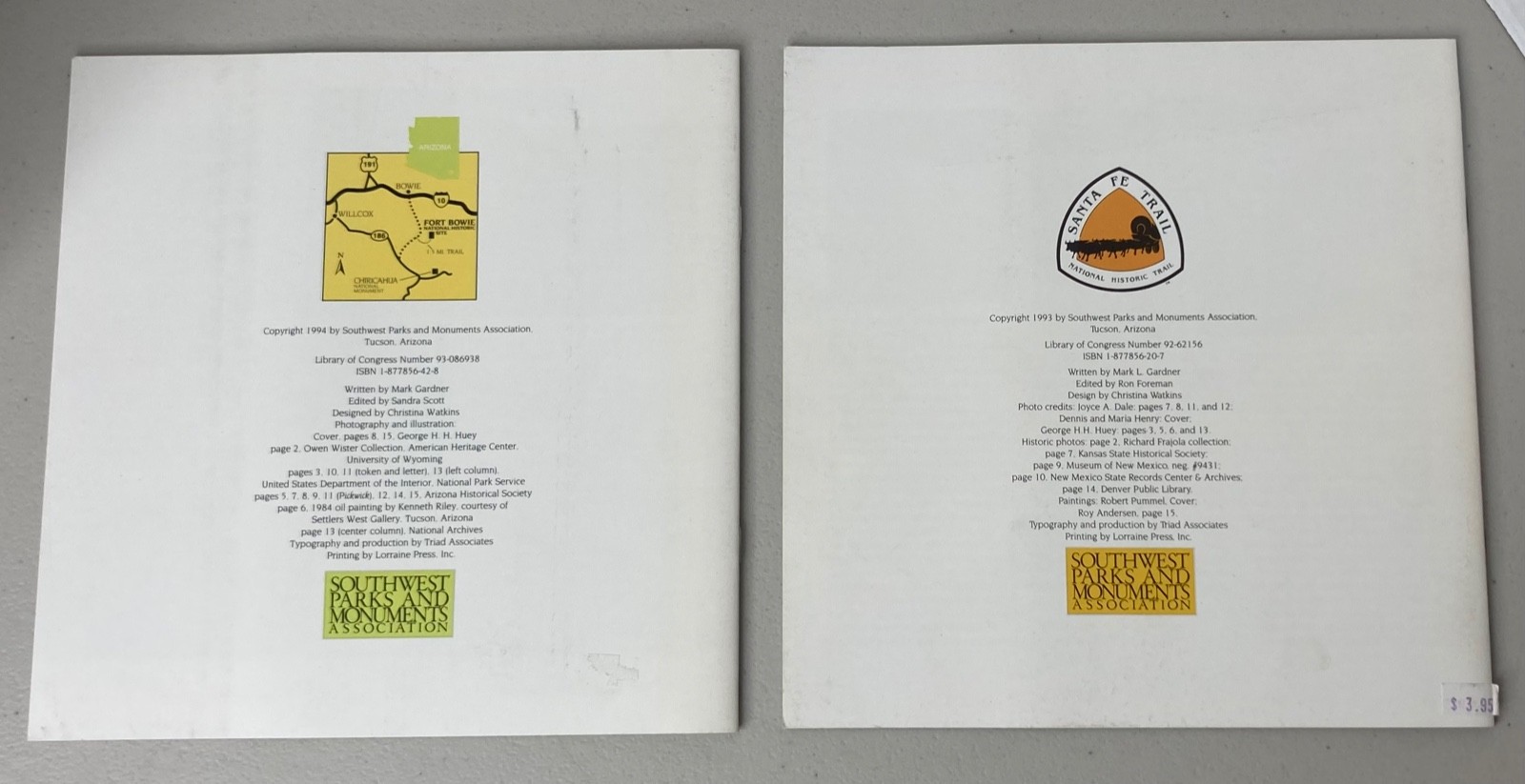 Southwest Parks and Monuments Association booklets Fort Bowie & Santa Fe Trail
