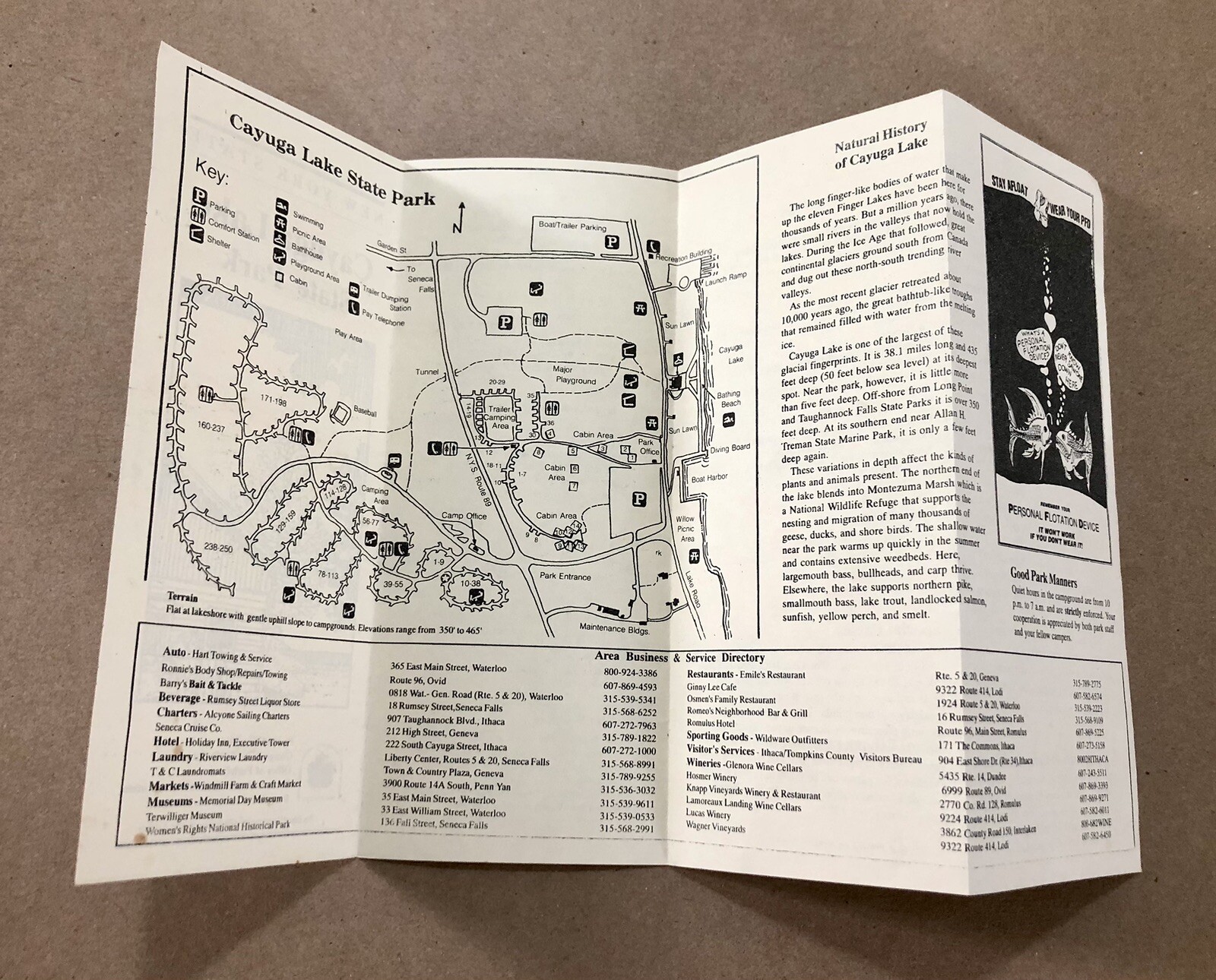 Cayuga Lake State Park, Vintage Map & Brochure, New York Parks & Rec Dept, VG