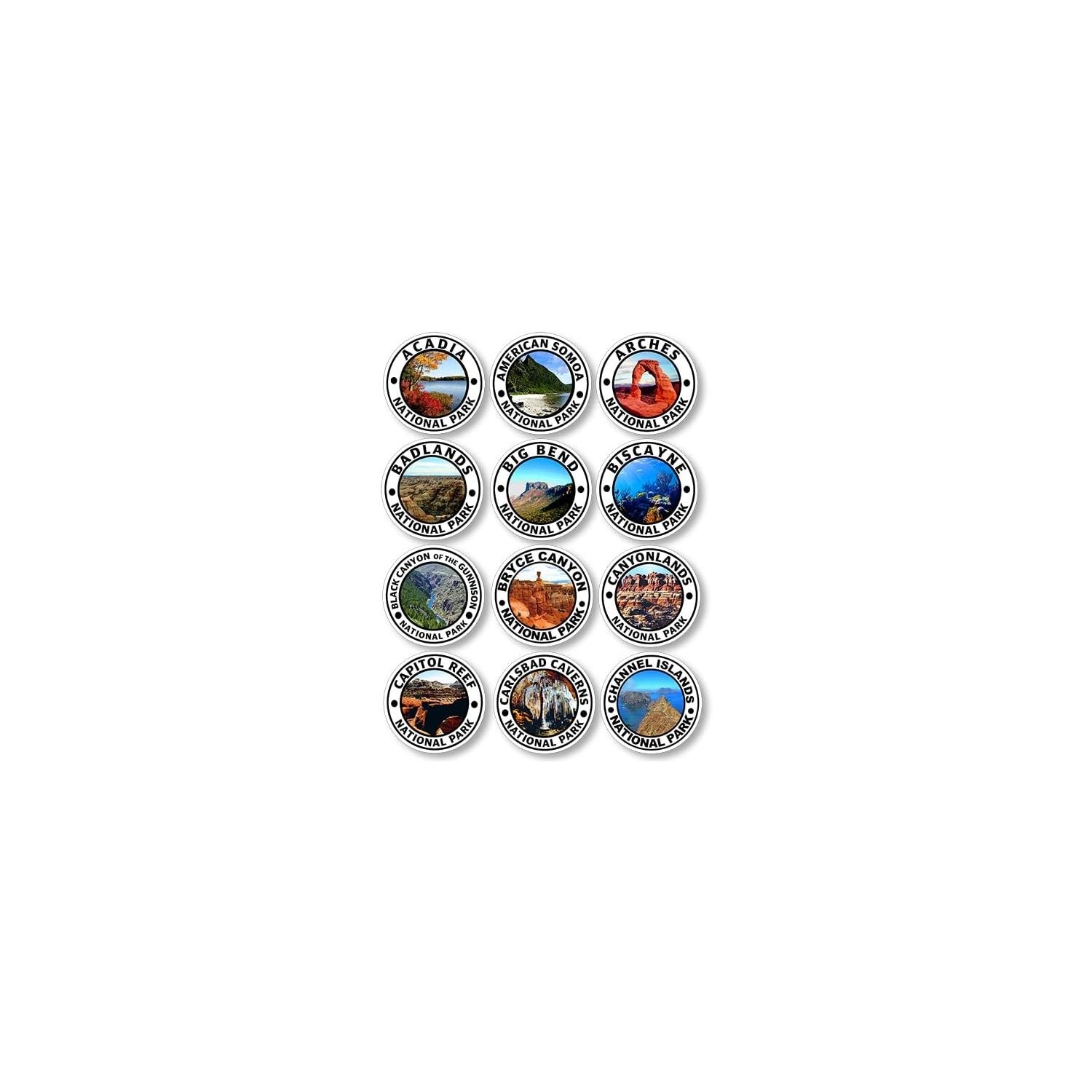 Vinyl National Park Decals 63 Count Round Stickers for Travel and Scrapbook