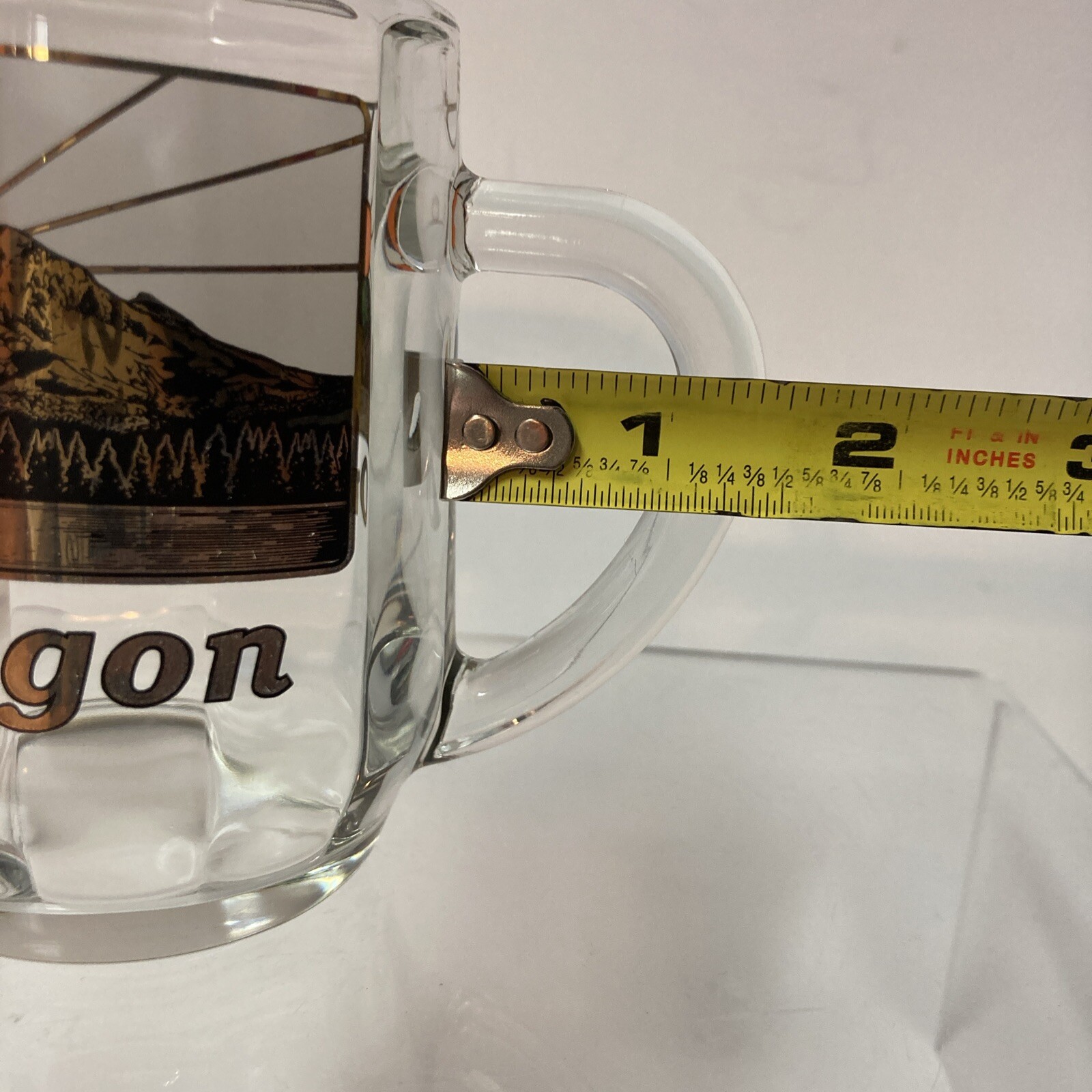 Oregon Coffee Mug Souvenir Glass 22K Gold Black Orange Mt. McLaughlin Sunset USA