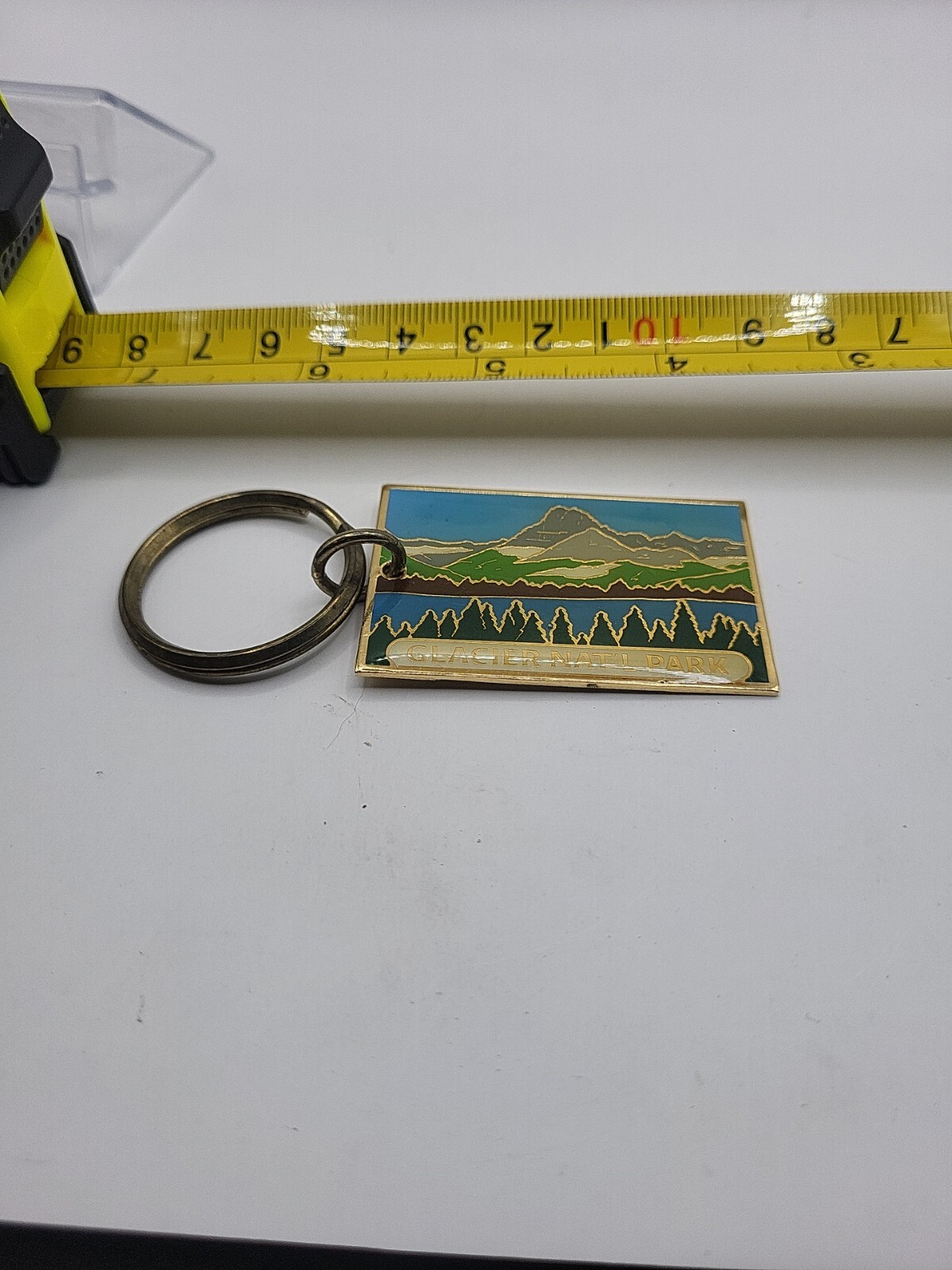 Vintage Glacier National Park Souvenir Keychain Fob Charm Mountains Trees Lake