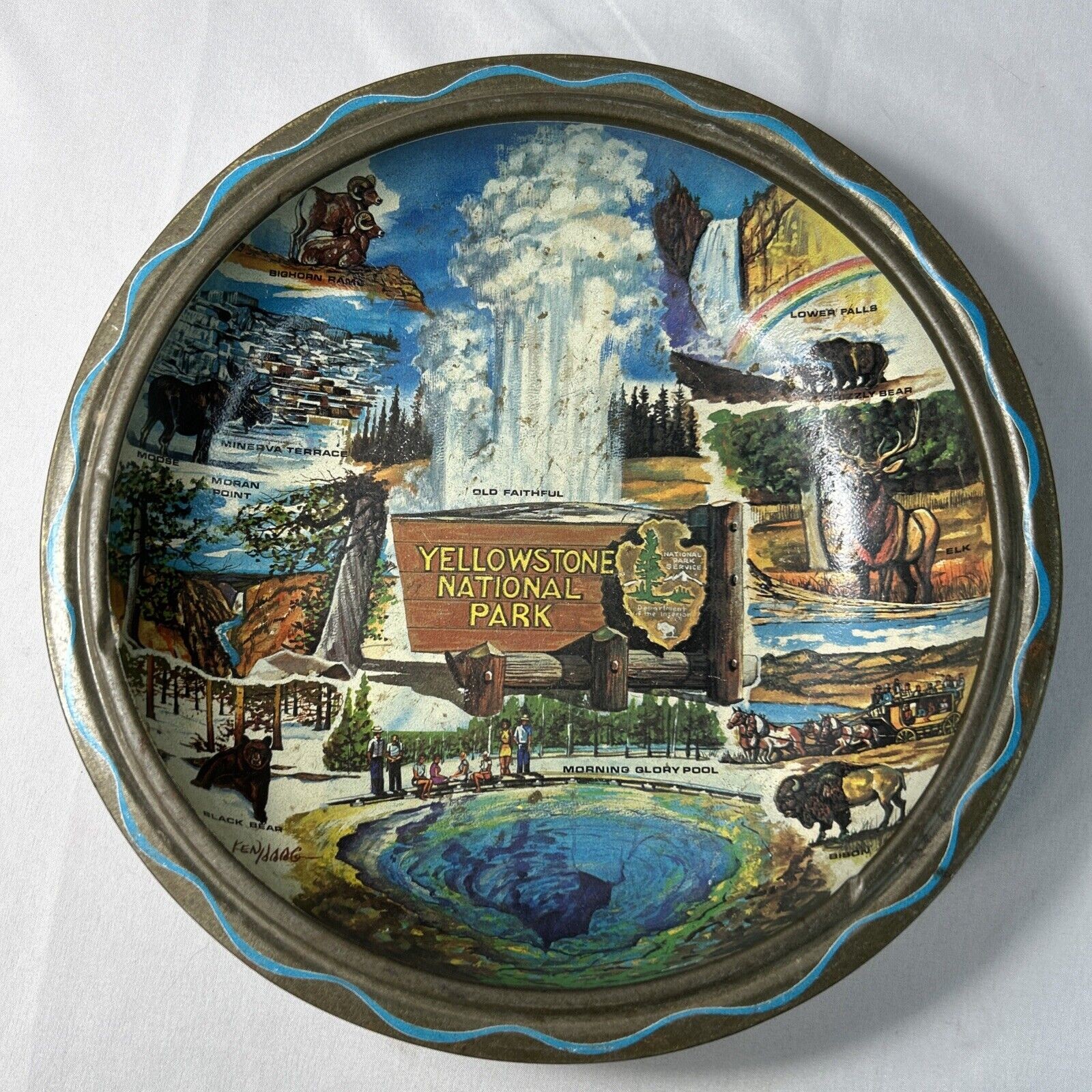 1960’s Yellowstone National Park Metal Tin Serving Tray Artist Ken Haag Souvenir