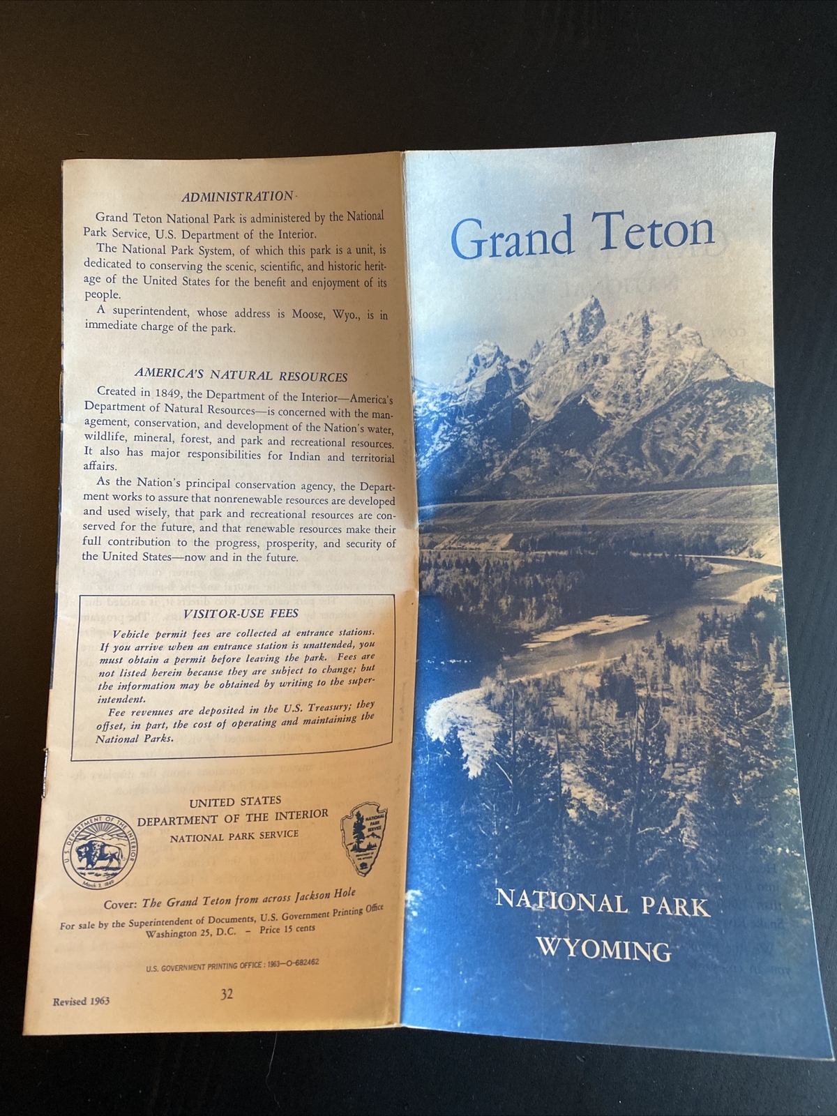 Vintage GRAND TETON NATIONAL PARK Brochure with map 1963 US Dept of Interior EUC