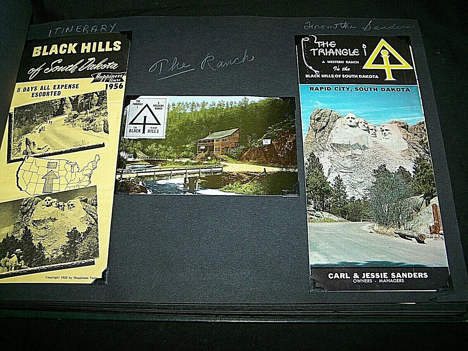 1956 BLACK HILLS, SOUTH DAKOTA VACATION SCRAPBOOK~PHOTOS, POSTCARDS, BOOKLETS