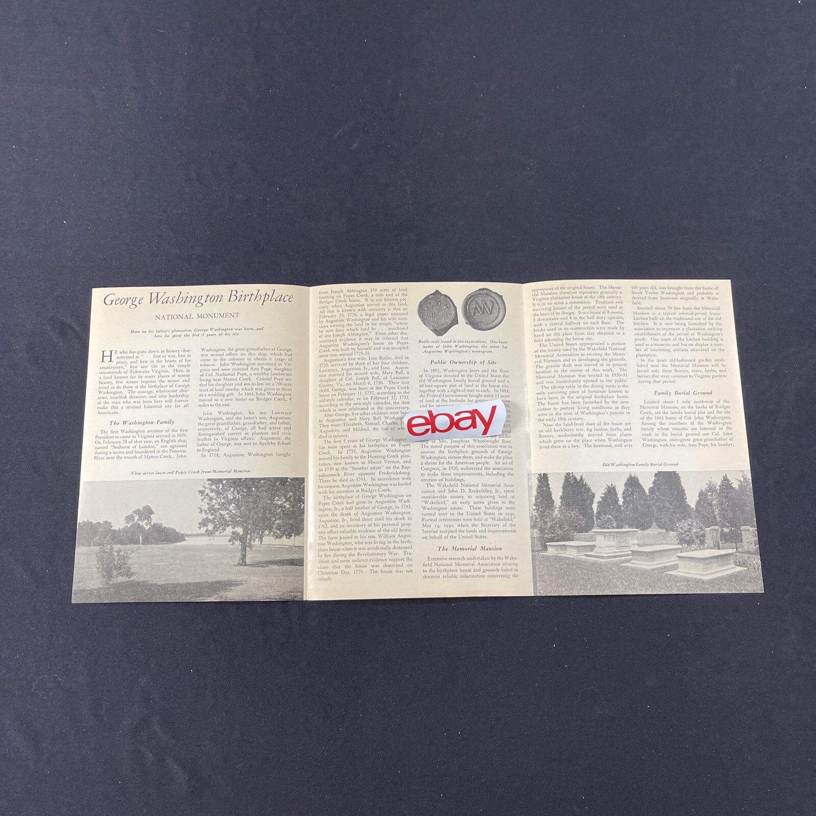 Vtg 1957 George Washington Birthplace National Monument Brochure Pamphlet VA