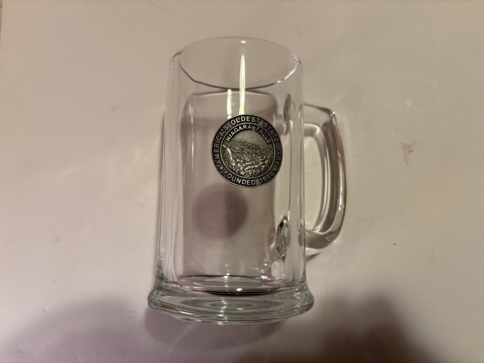 Niagara Falls First State Park Commemorative Medallion Clear Glass Mug